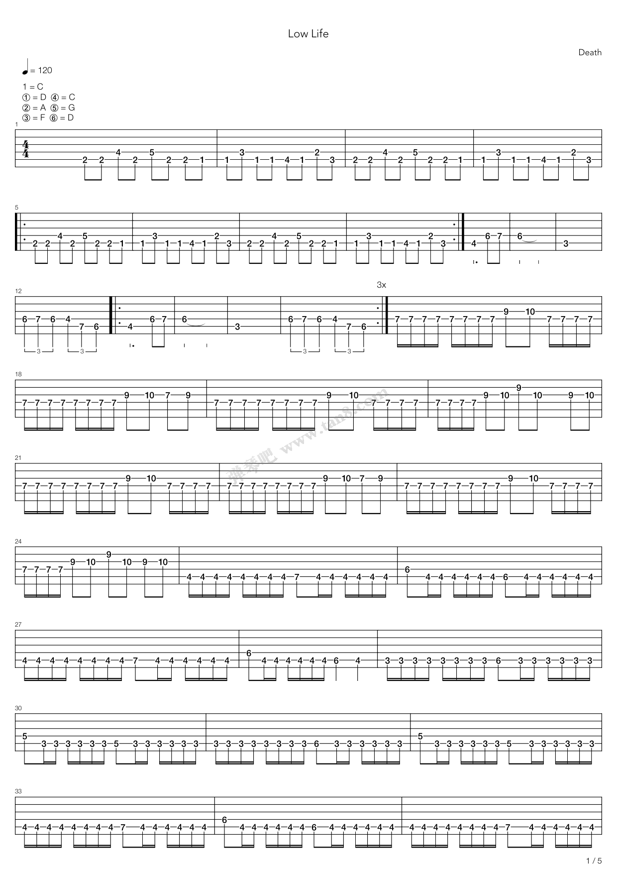 《Low Life》吉他谱-C大调音乐网