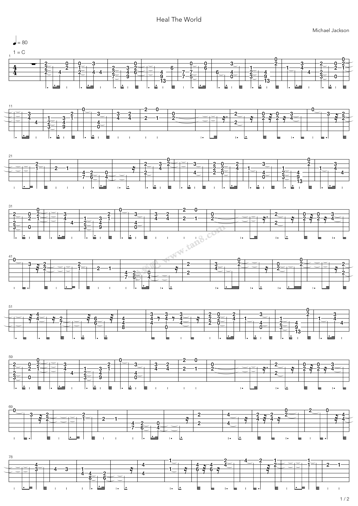 《Heal The World》吉他谱-C大调音乐网