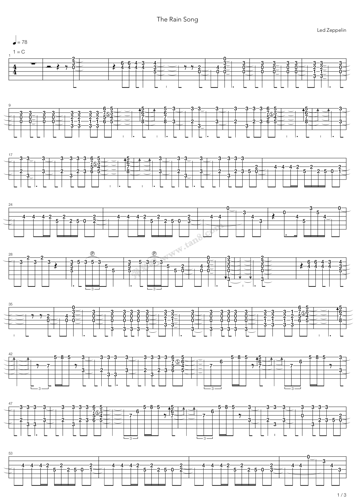 《The Rain Song》吉他谱-C大调音乐网
