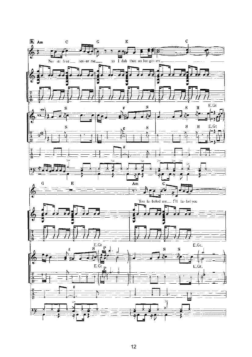 《THE UNFORGIVEN 吉他类 流行》吉他谱-C大调音乐网