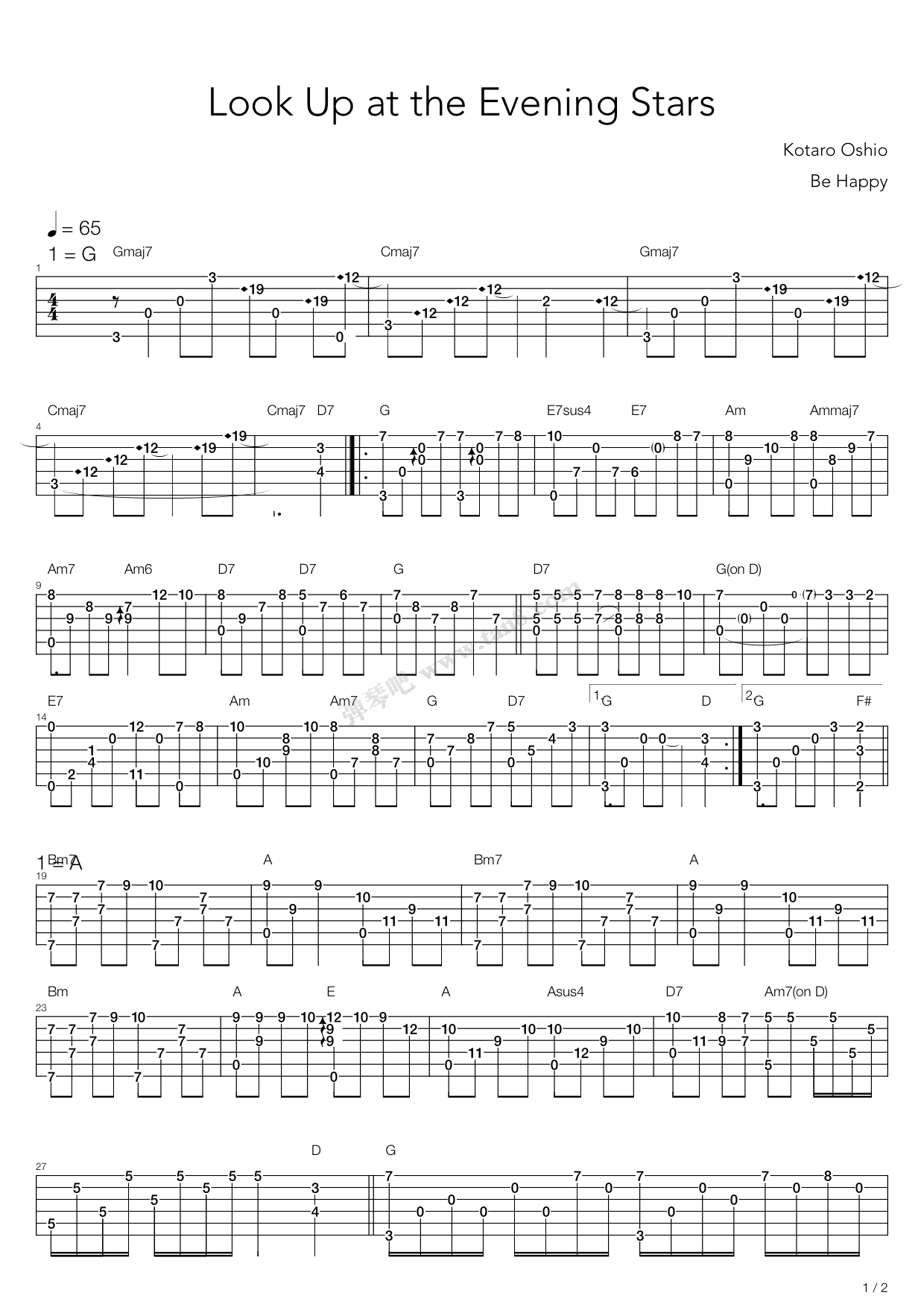 《見上げてごらん夜の星を(仰望星空 Look UP at the eveni ...》吉他谱-C大调音乐网