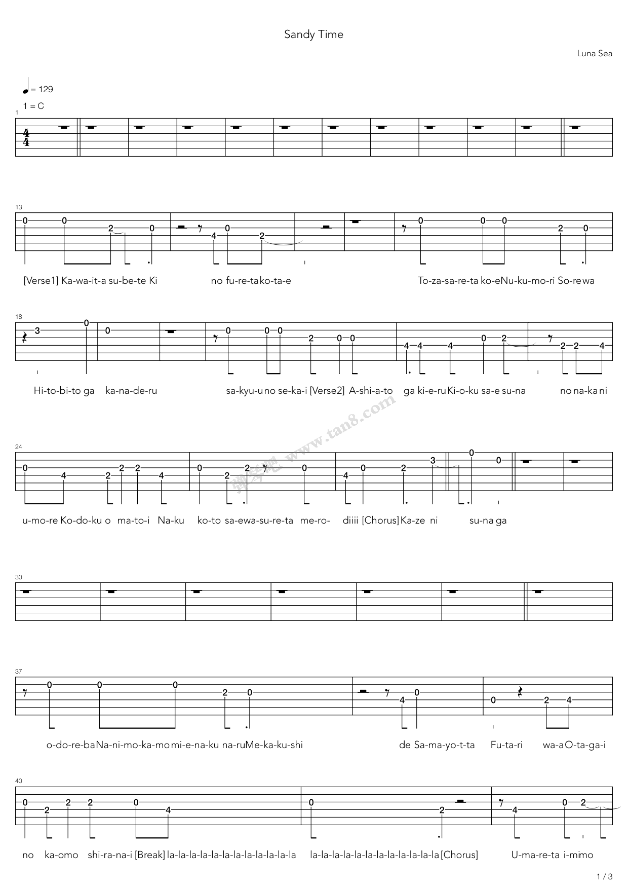 《Sandy Time》吉他谱-C大调音乐网