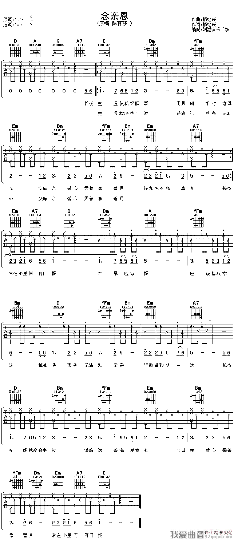 《陈百强《念亲恩》吉他谱/六线谱》吉他谱-C大调音乐网