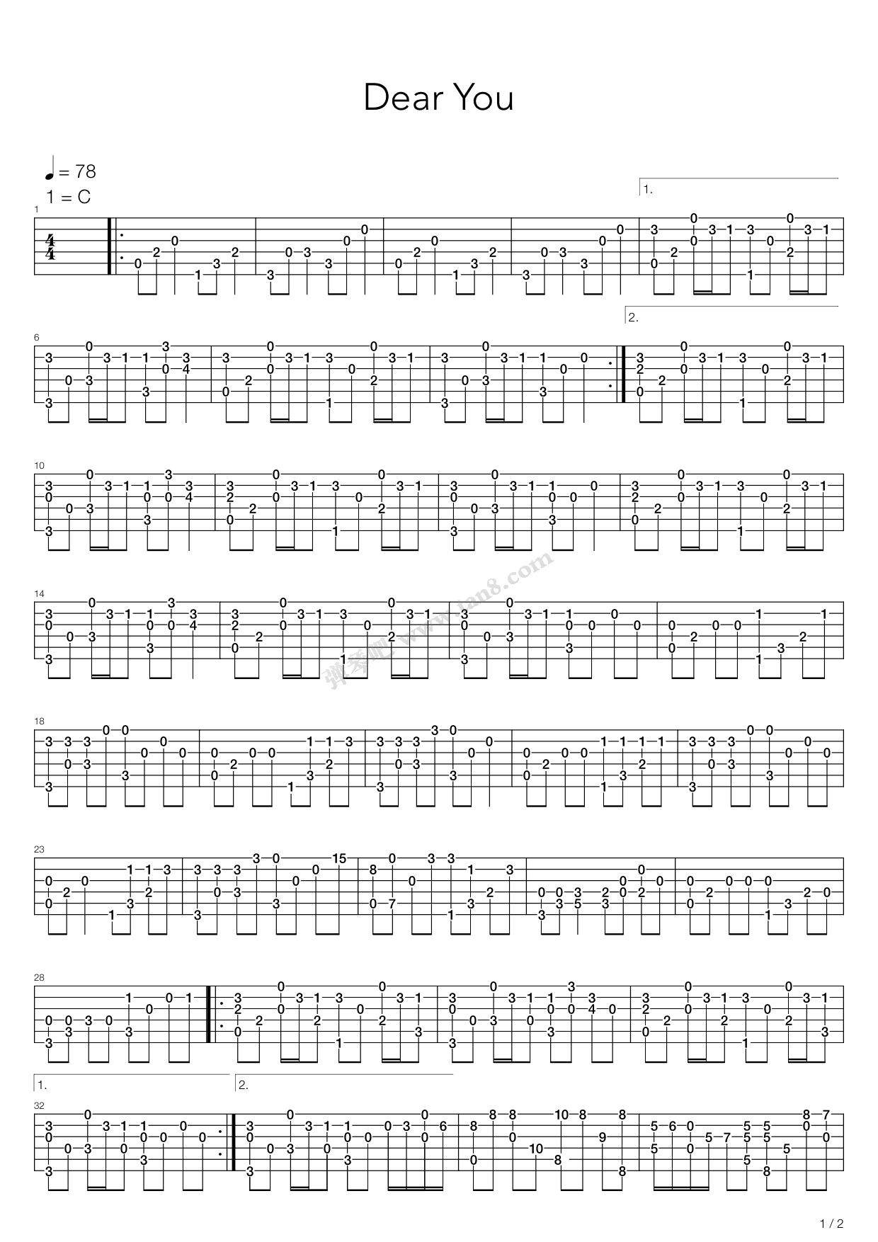 《寒蝉鸣泣之时 - Dear You》吉他谱-C大调音乐网