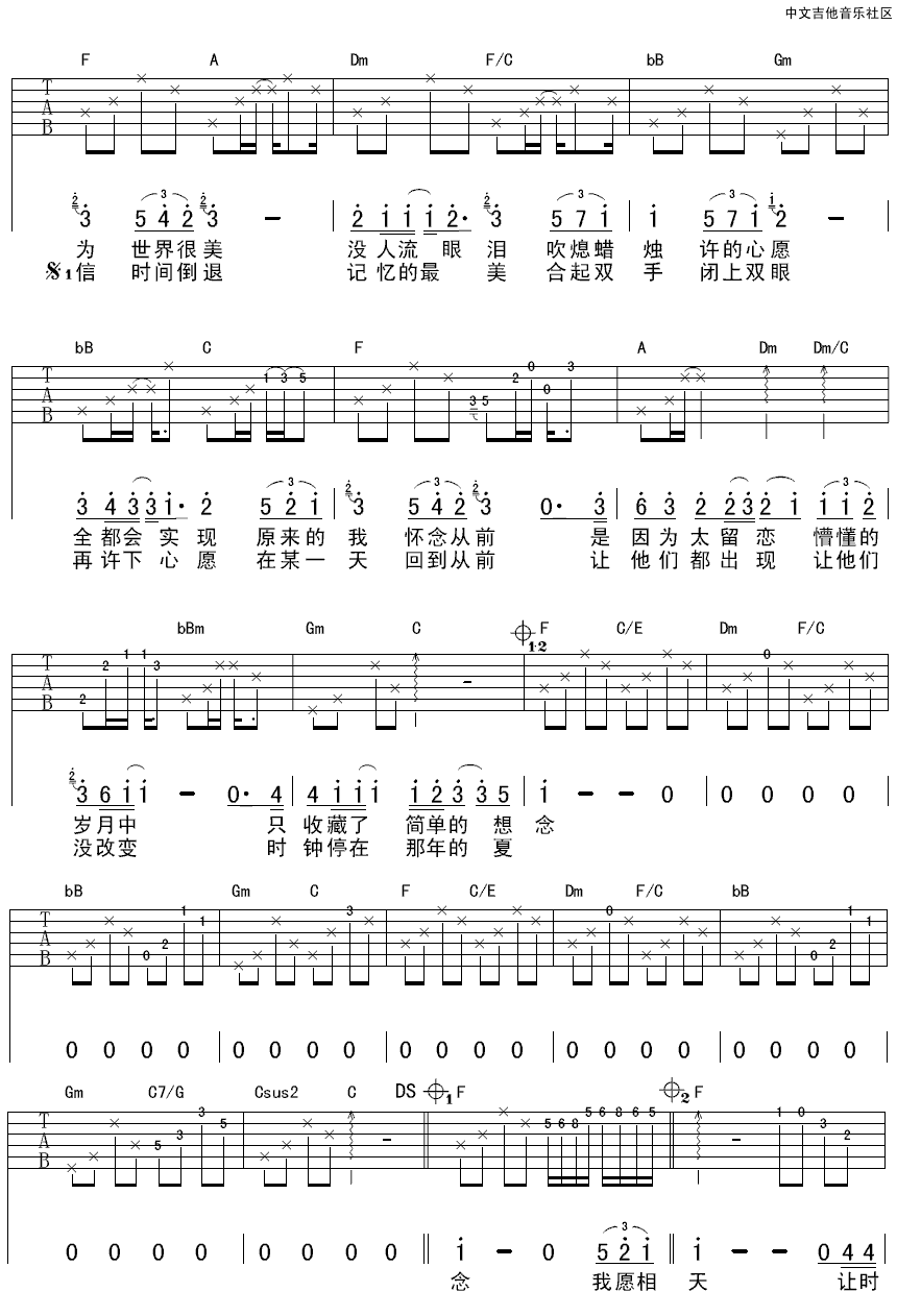 许飞 那年夏天吉他谱-C大调音乐网