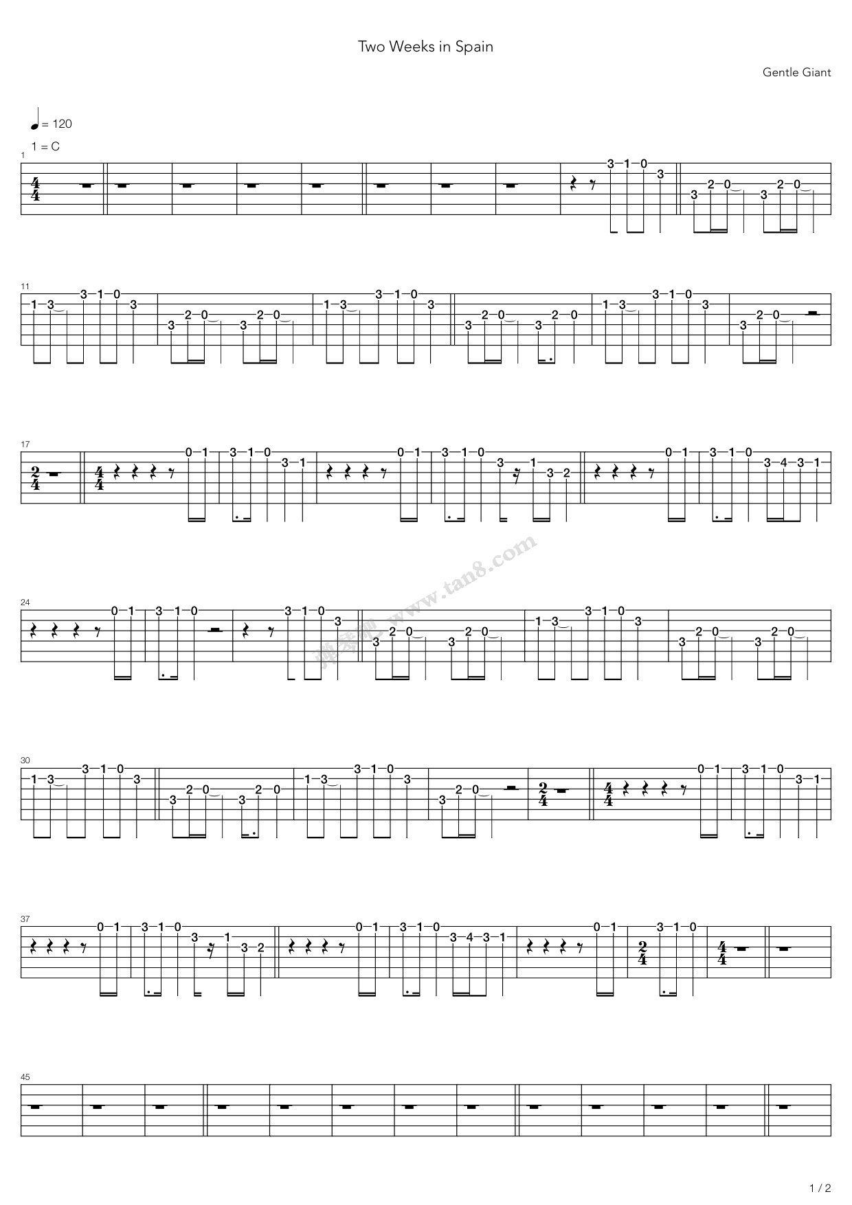 《Two Weeks In Spain》吉他谱-C大调音乐网