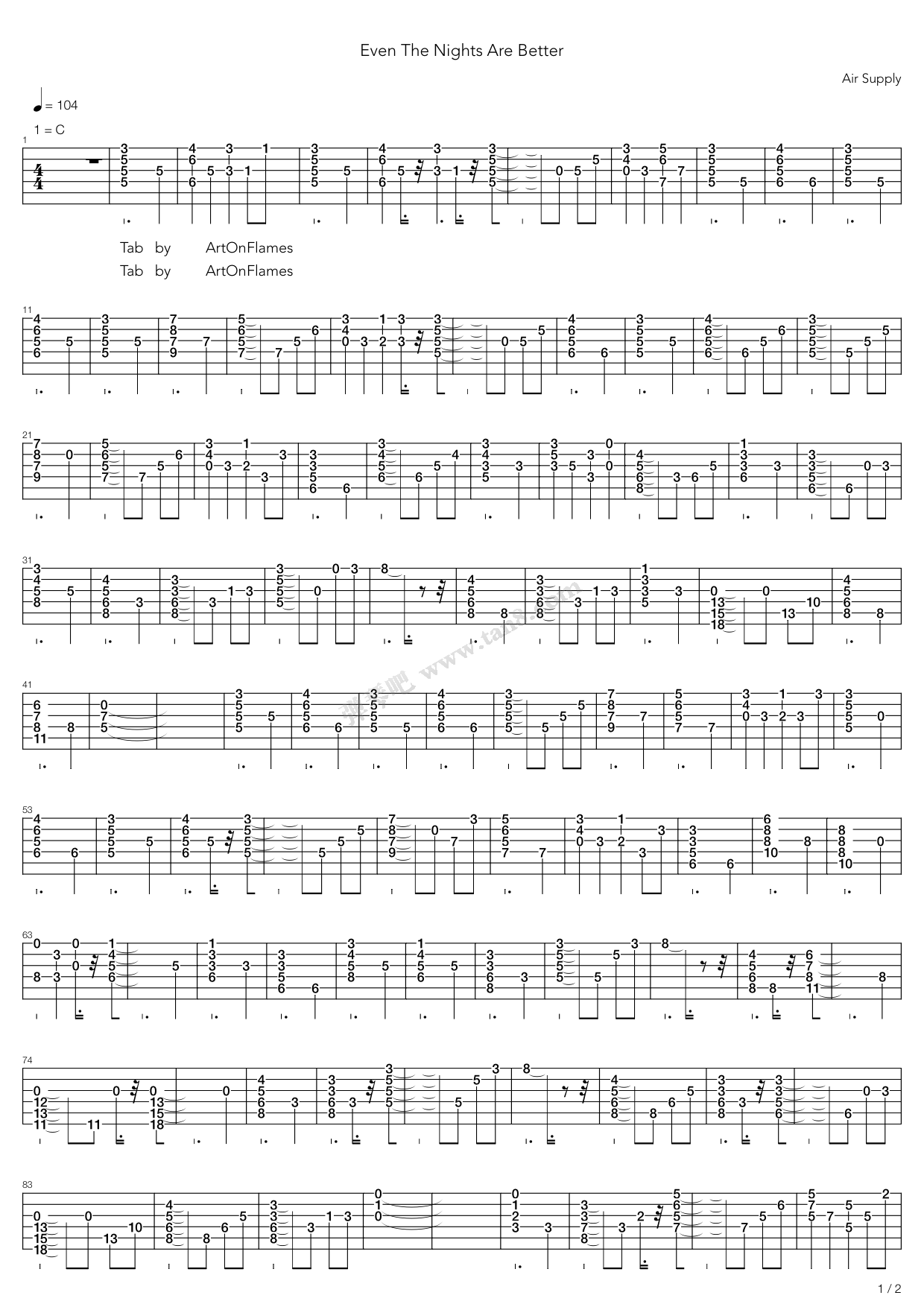 《Even The Nights Are Better》吉他谱-C大调音乐网