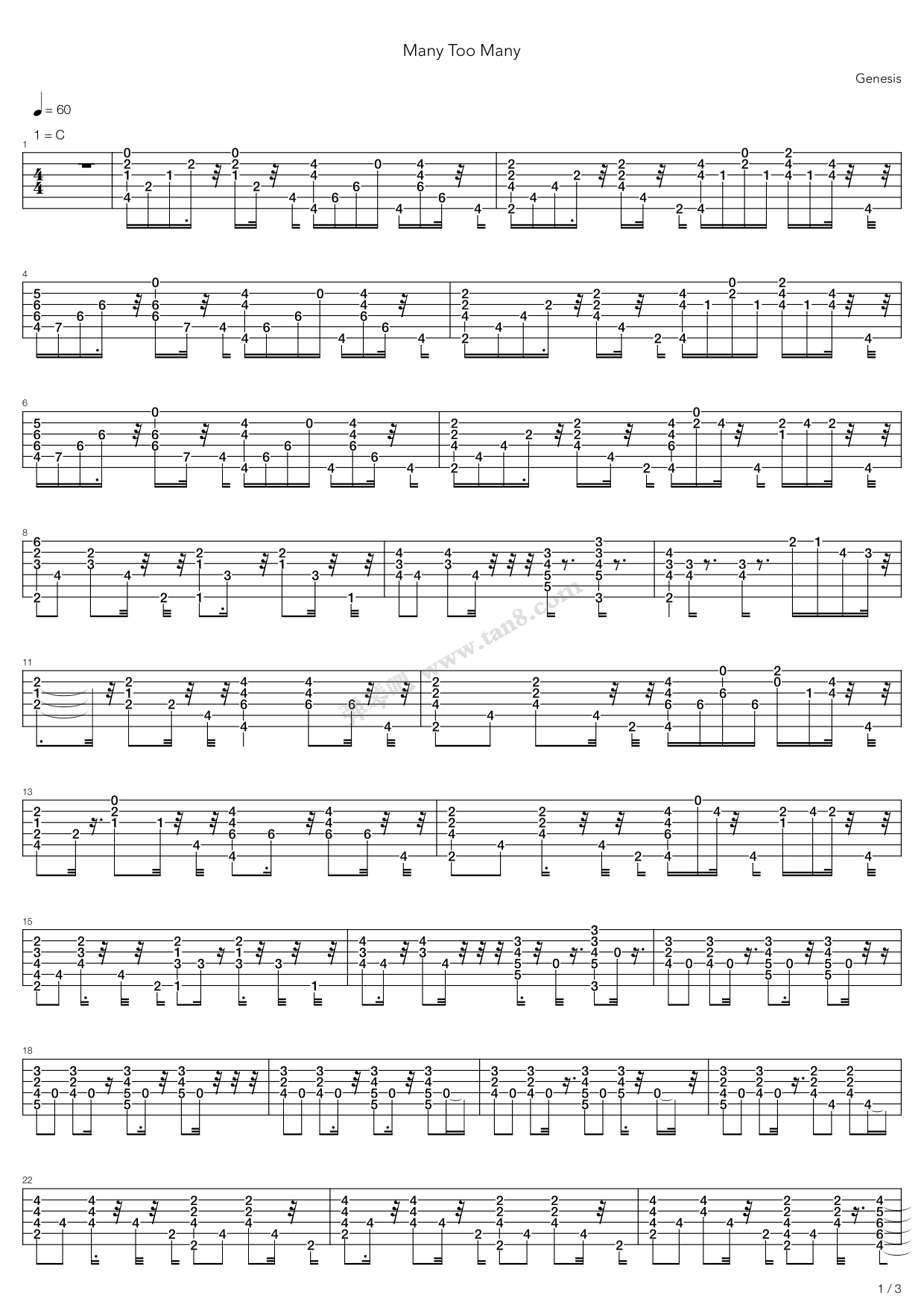 《Many Too Many》吉他谱-C大调音乐网