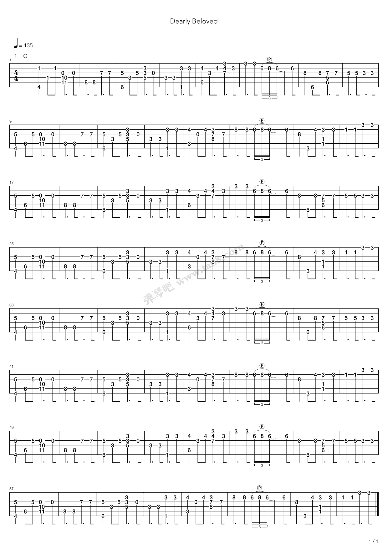 《Dearly Beloved》吉他谱-C大调音乐网