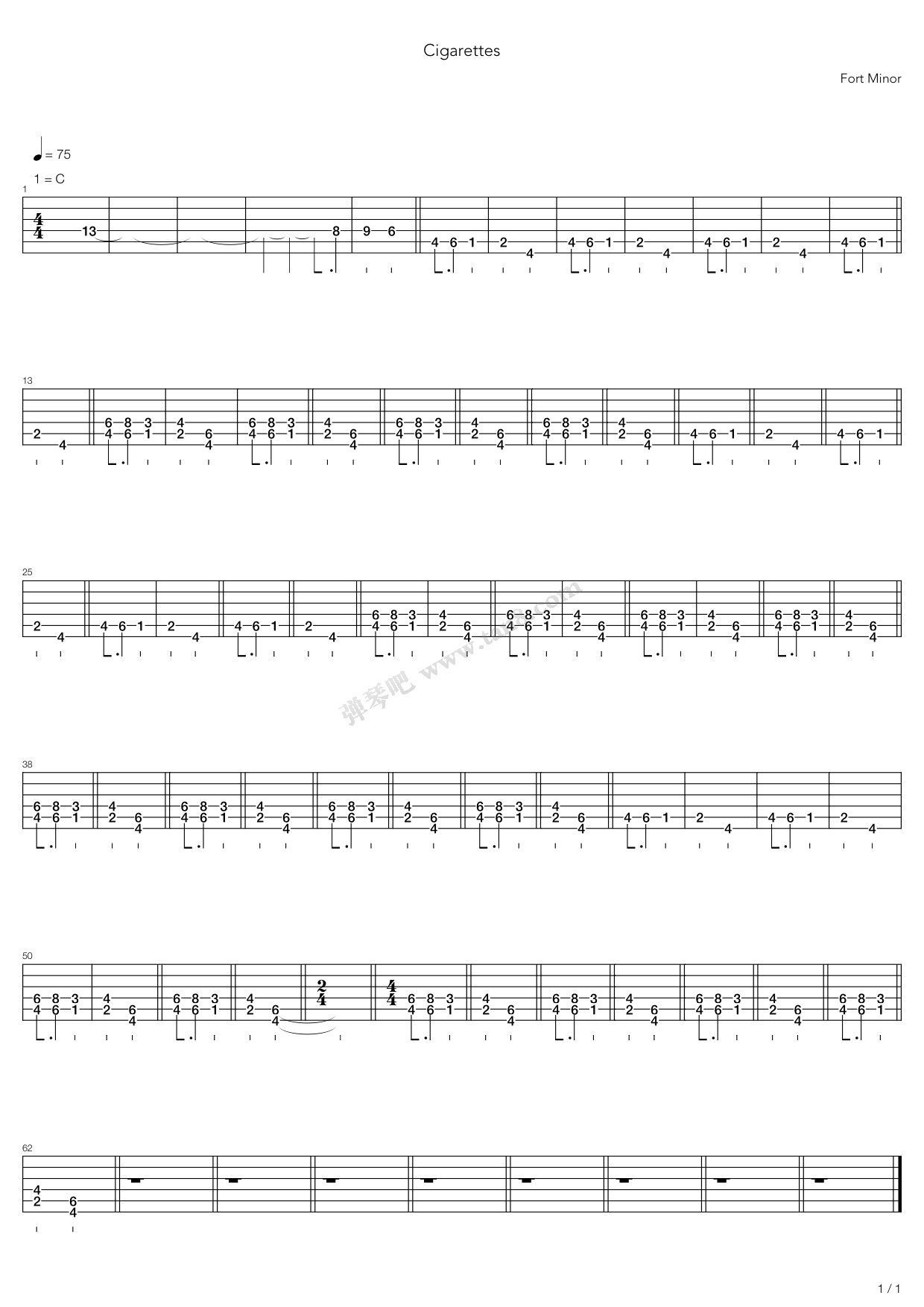 《Cigarettes》吉他谱-C大调音乐网