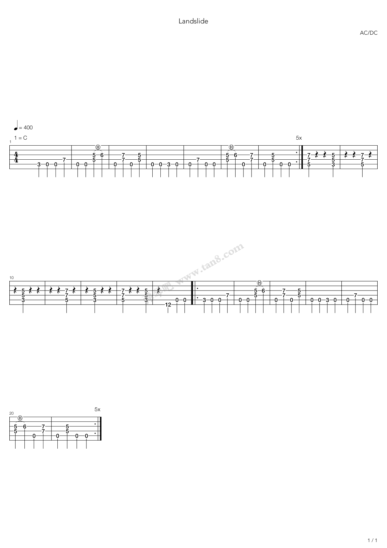 《Landslide》吉他谱-C大调音乐网