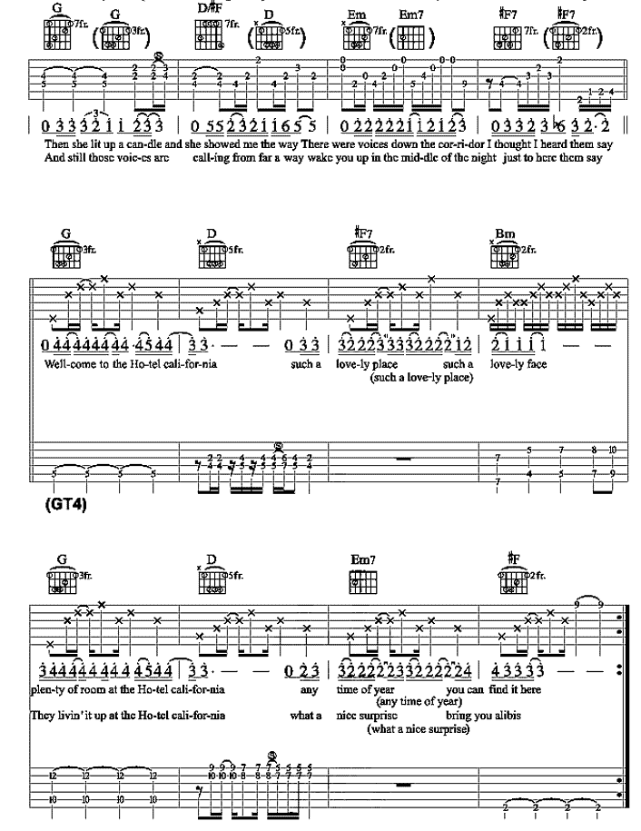 《Hotel California》吉他谱-C大调音乐网