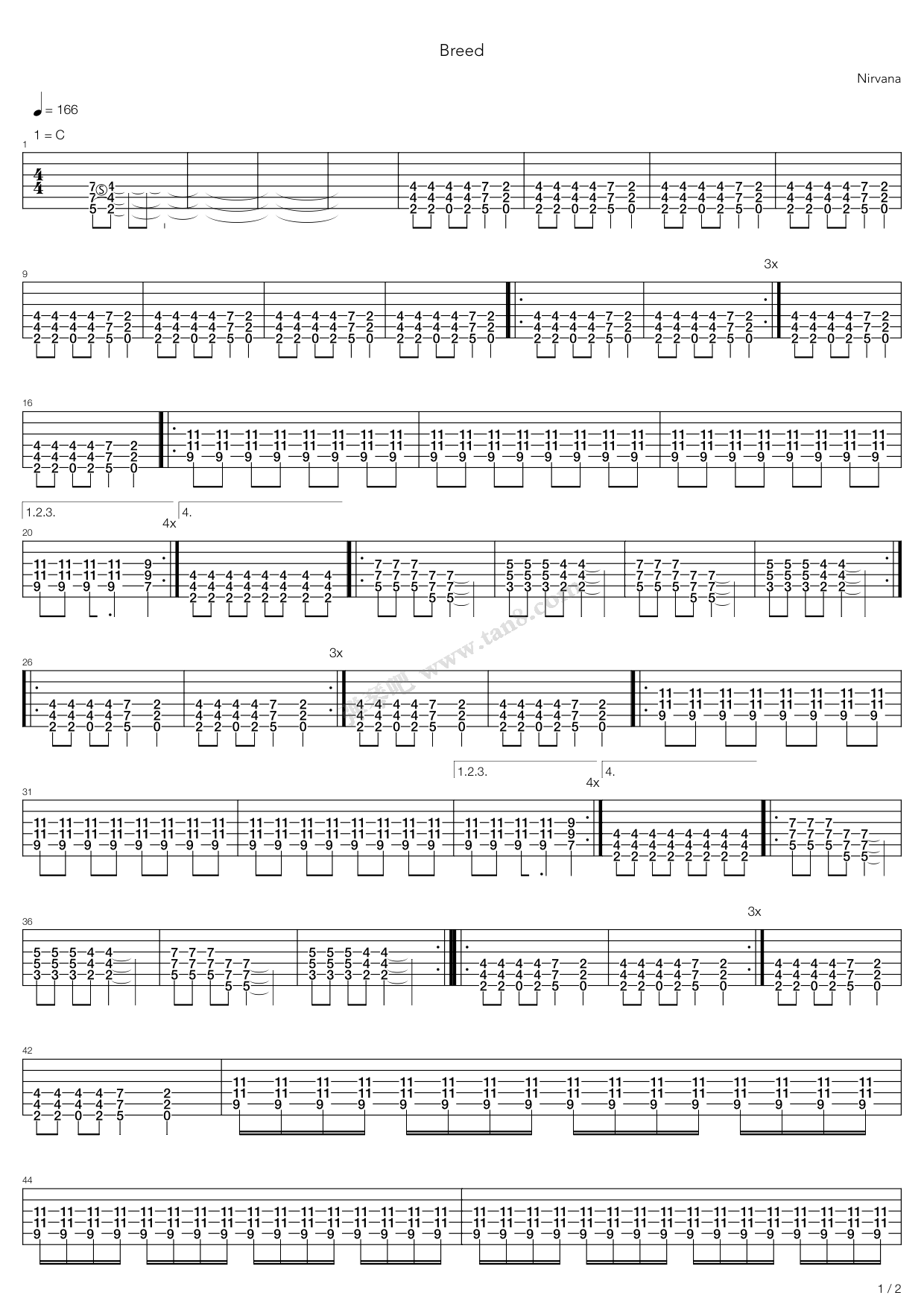《Breed》吉他谱-C大调音乐网