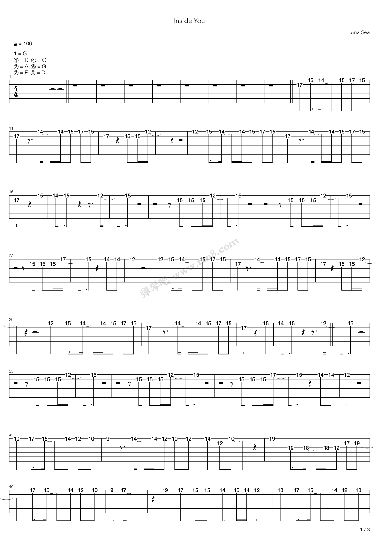 《Inside You》吉他谱-C大调音乐网