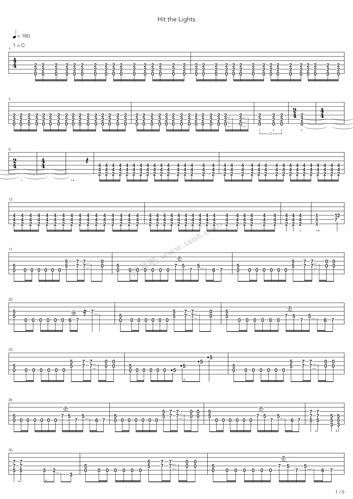 《Hit The Lights》吉他谱-C大调音乐网