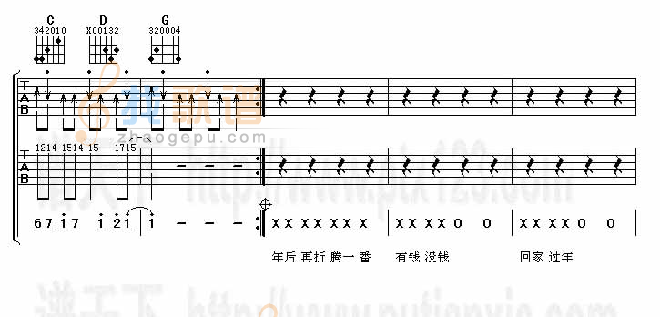 《有钱没钱回家过年》吉他谱-C大调音乐网