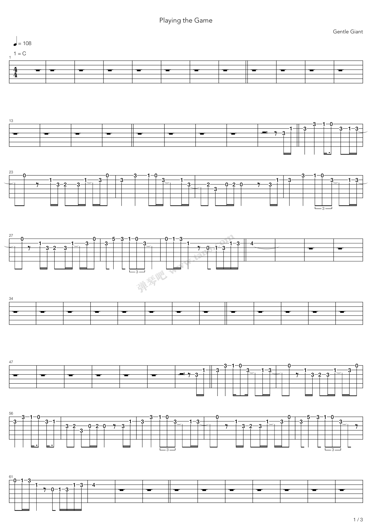 《Playing The Game》吉他谱-C大调音乐网