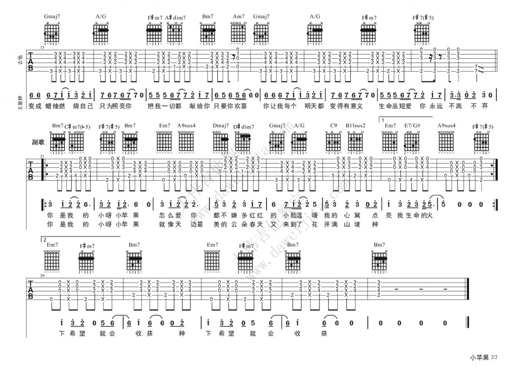 《《小苹果》吉他视频教学&吉他谱分享》吉他谱-C大调音乐网