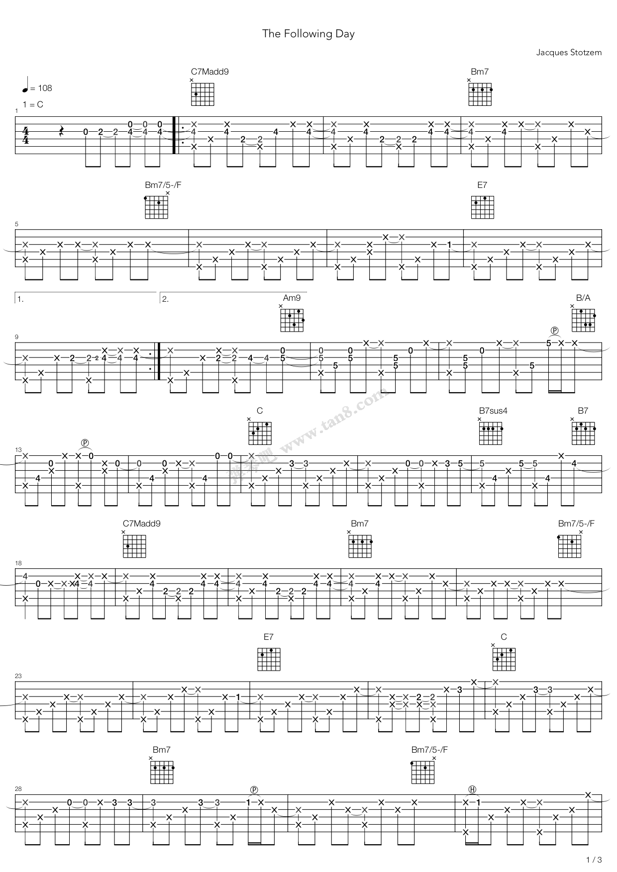 《The Following Day》吉他谱-C大调音乐网