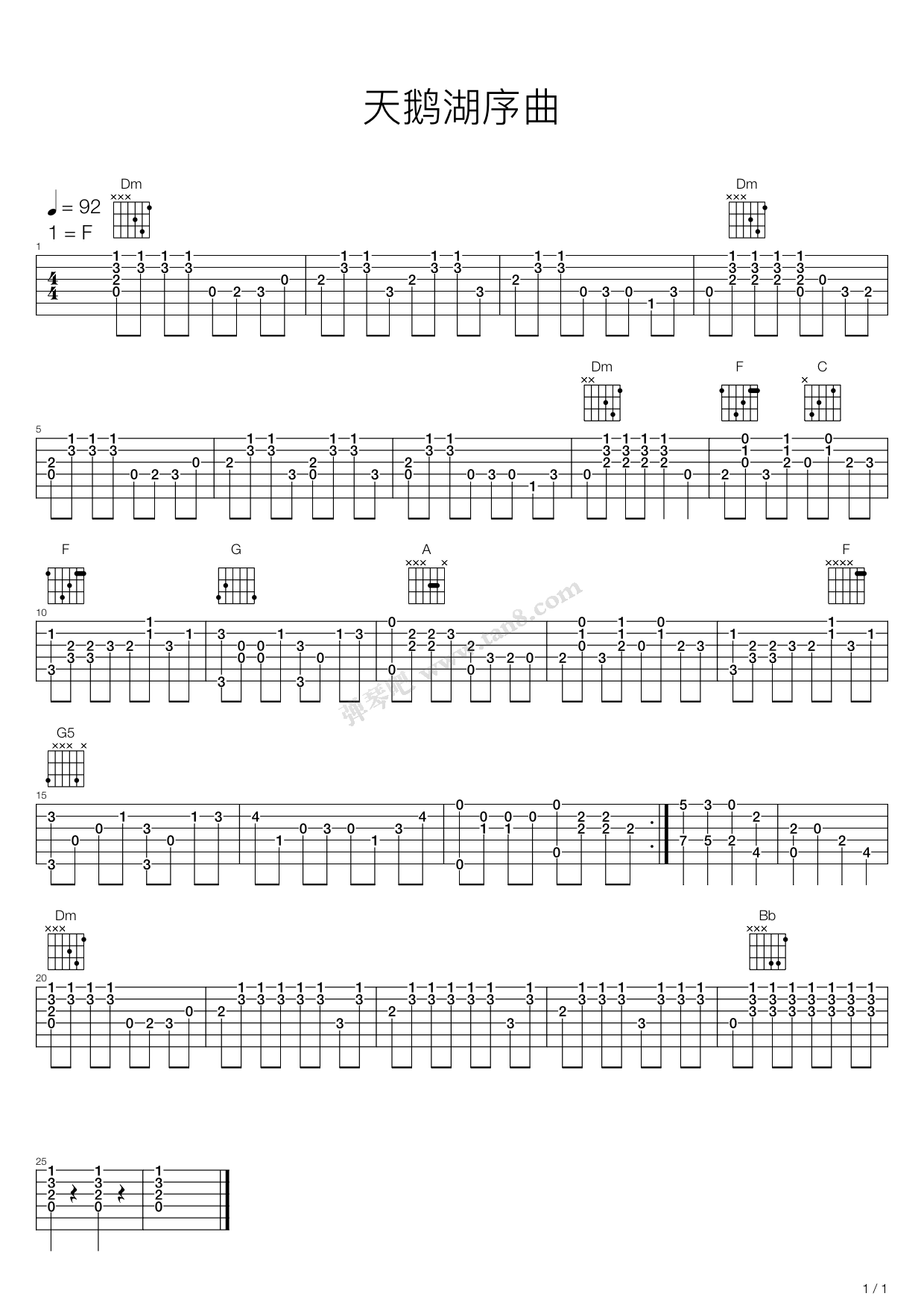 《天鹅湖序曲(Dm版本)》吉他谱-C大调音乐网