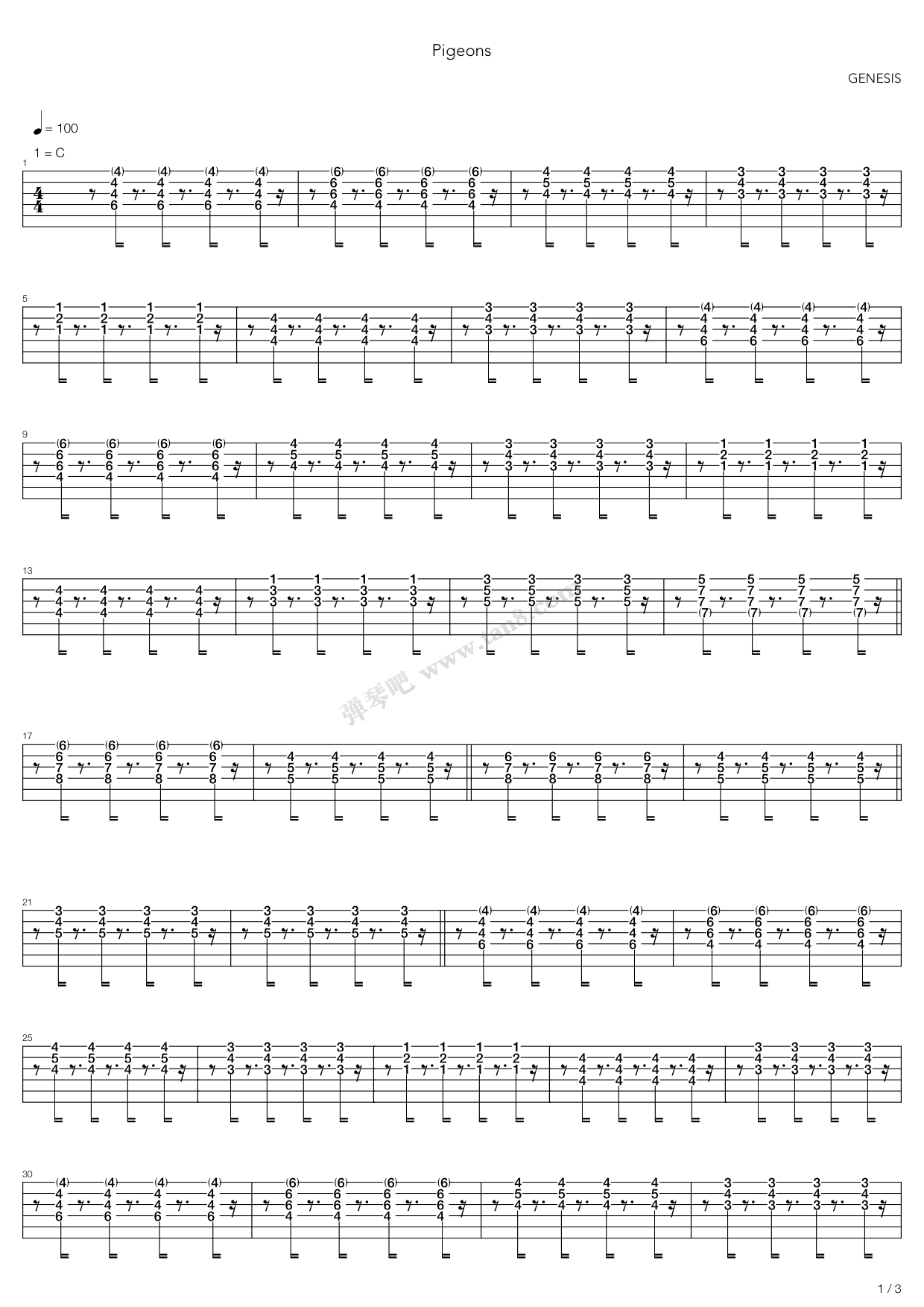 《Pigeons》吉他谱-C大调音乐网