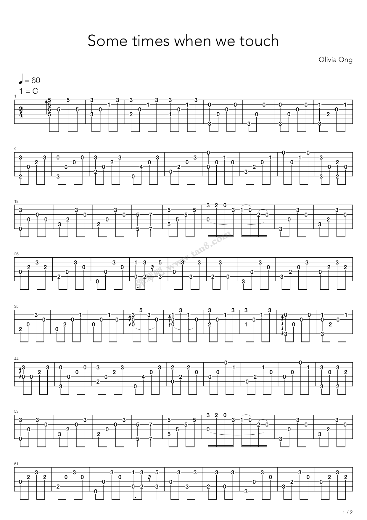 《Sometimes When We Touch》吉他谱-C大调音乐网