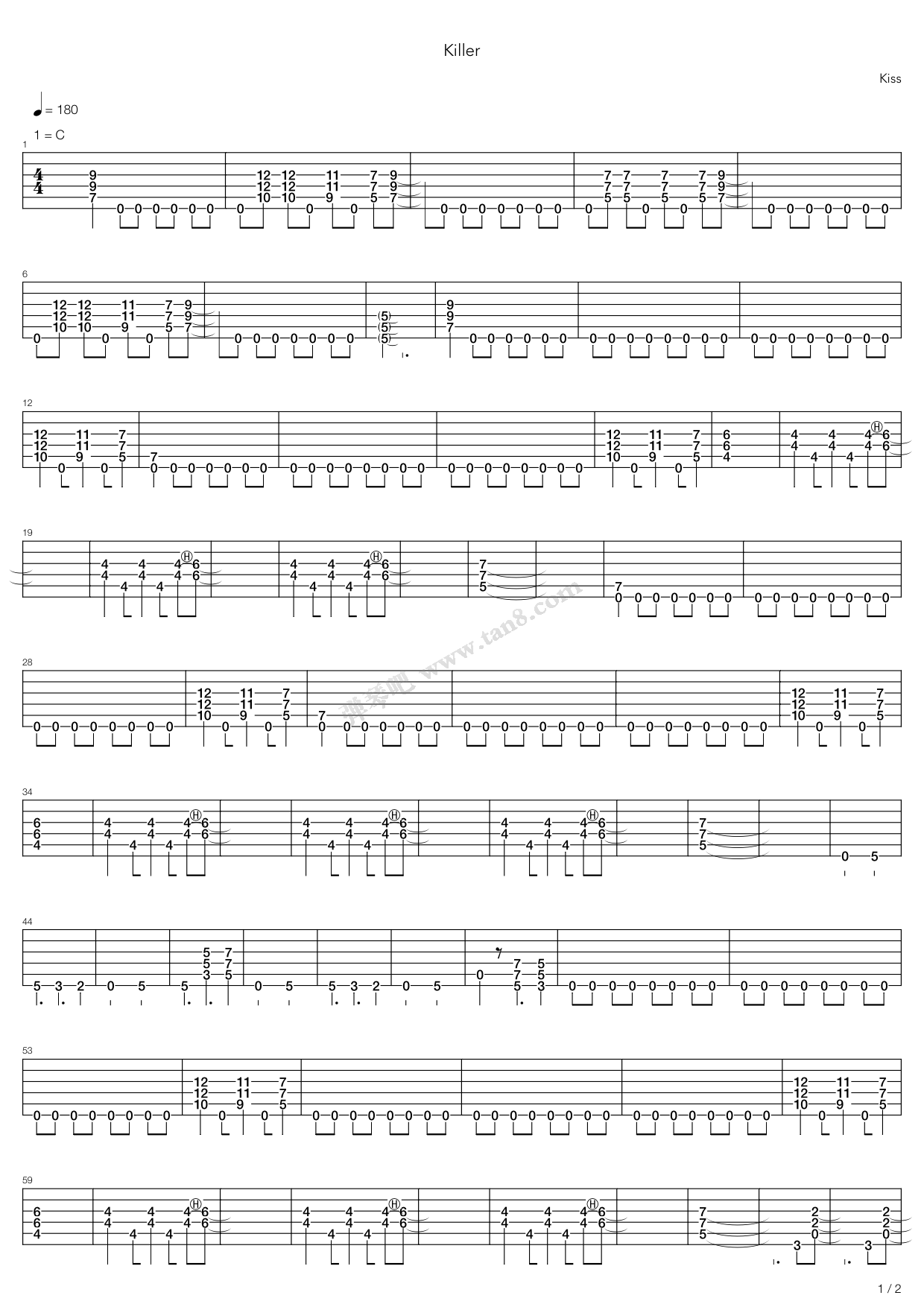 《Killer》吉他谱-C大调音乐网