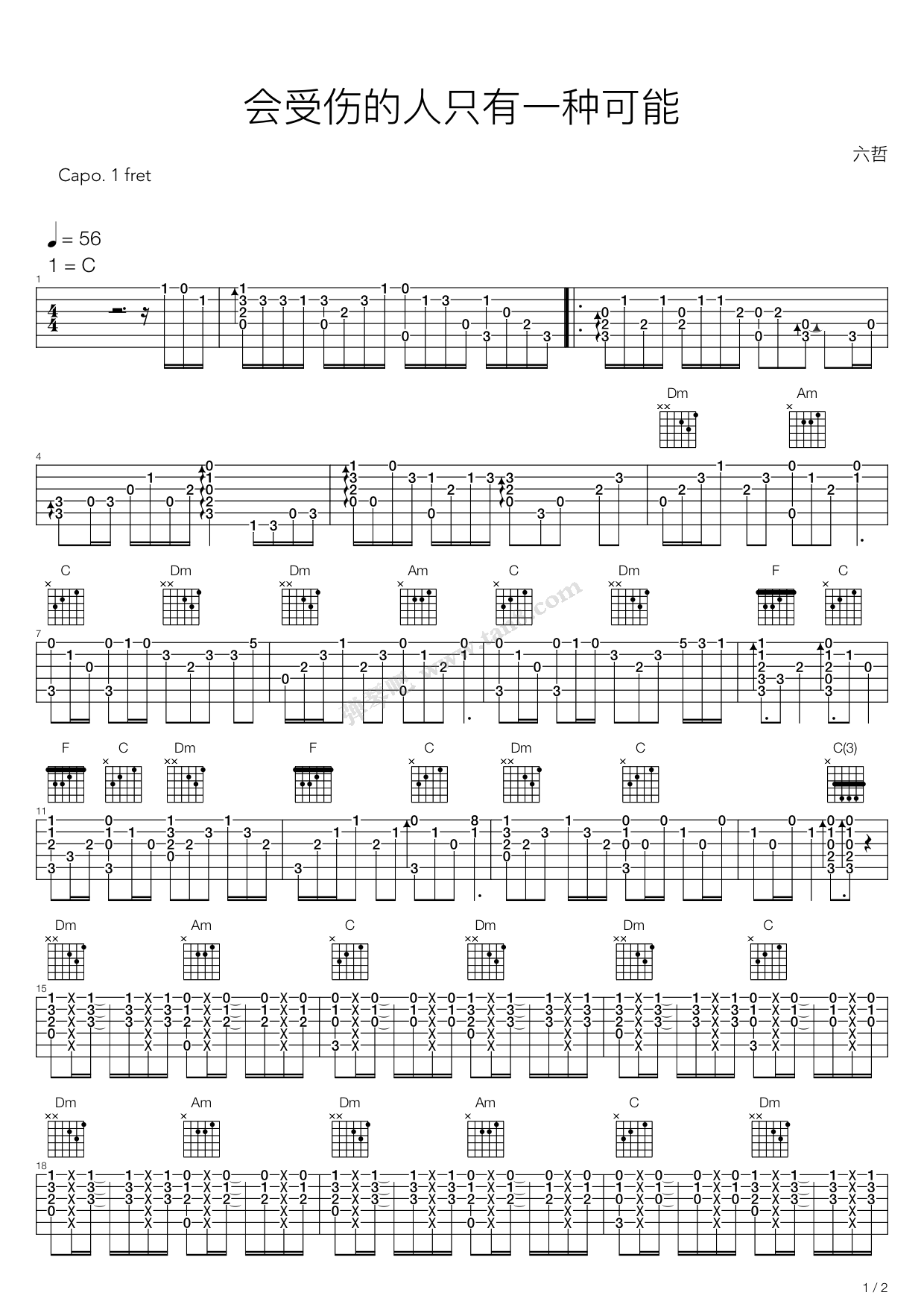 《会受伤的人只有一种可能》吉他谱-C大调音乐网