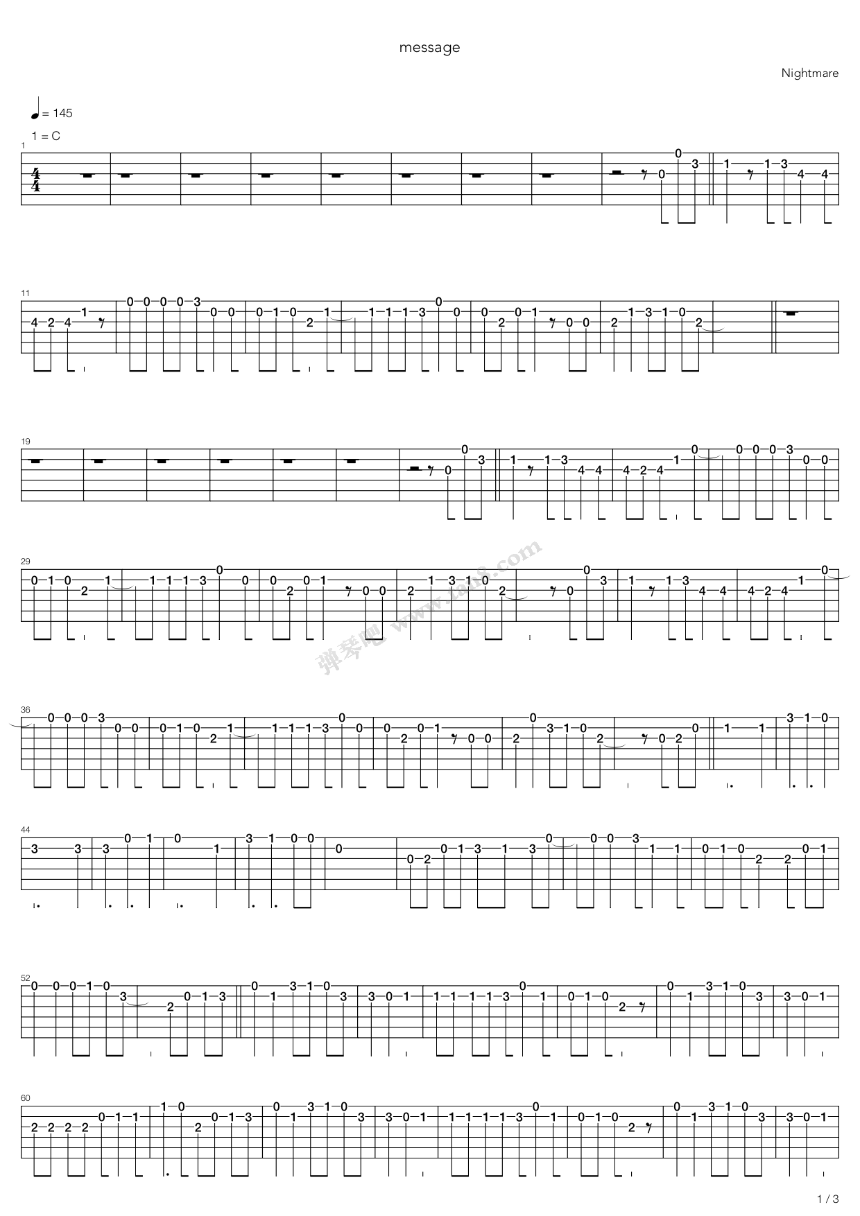 《Message》吉他谱-C大调音乐网