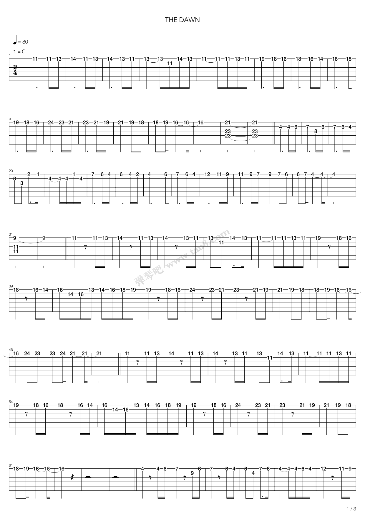 《The Dawn》吉他谱-C大调音乐网