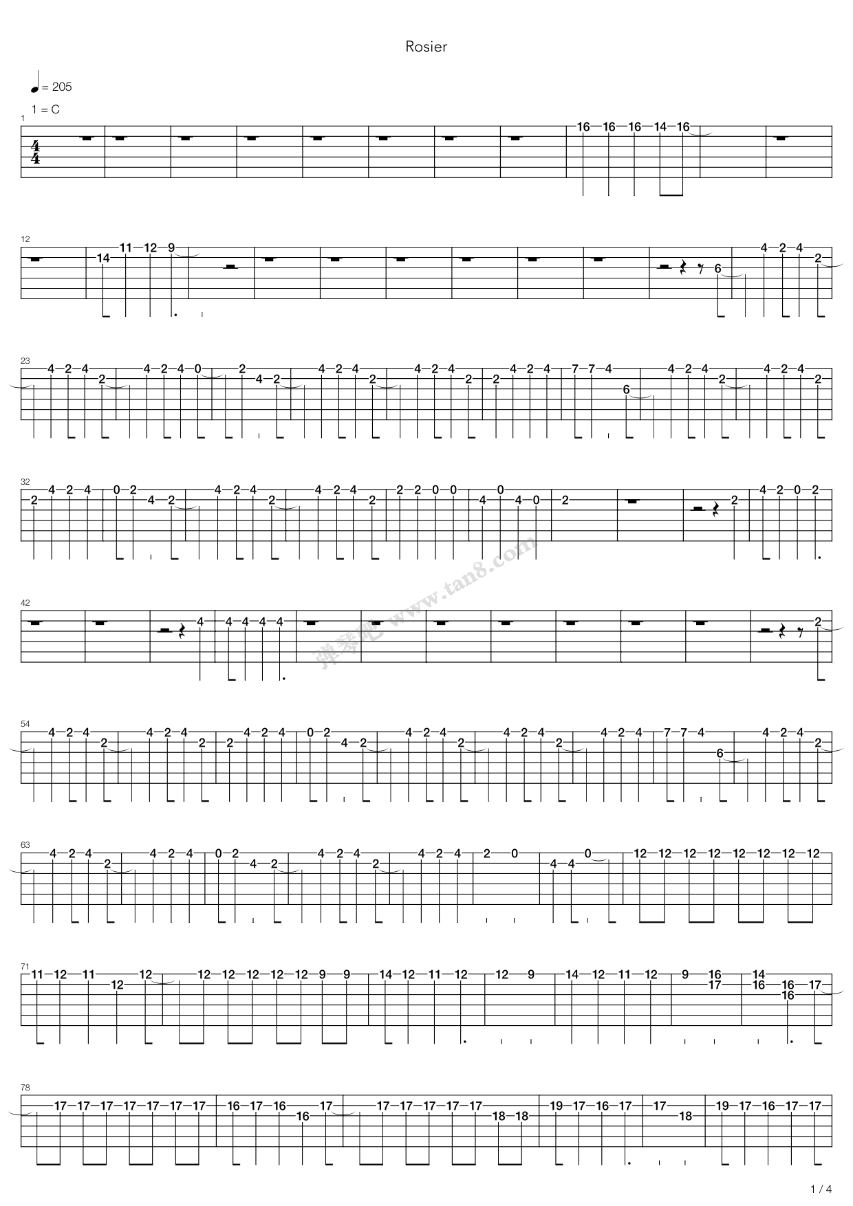 《Rosier》吉他谱-C大调音乐网