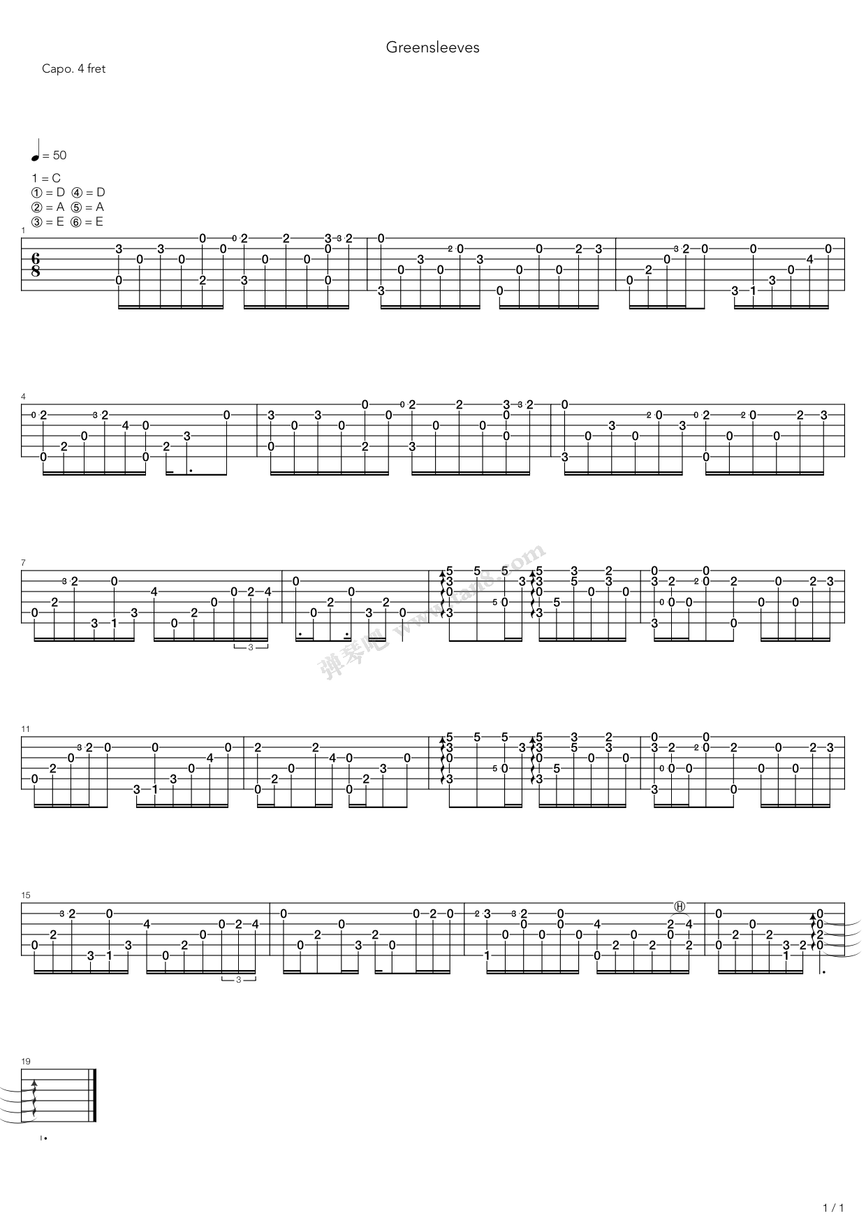 《Greensleeves(绿袖子)》吉他谱-C大调音乐网