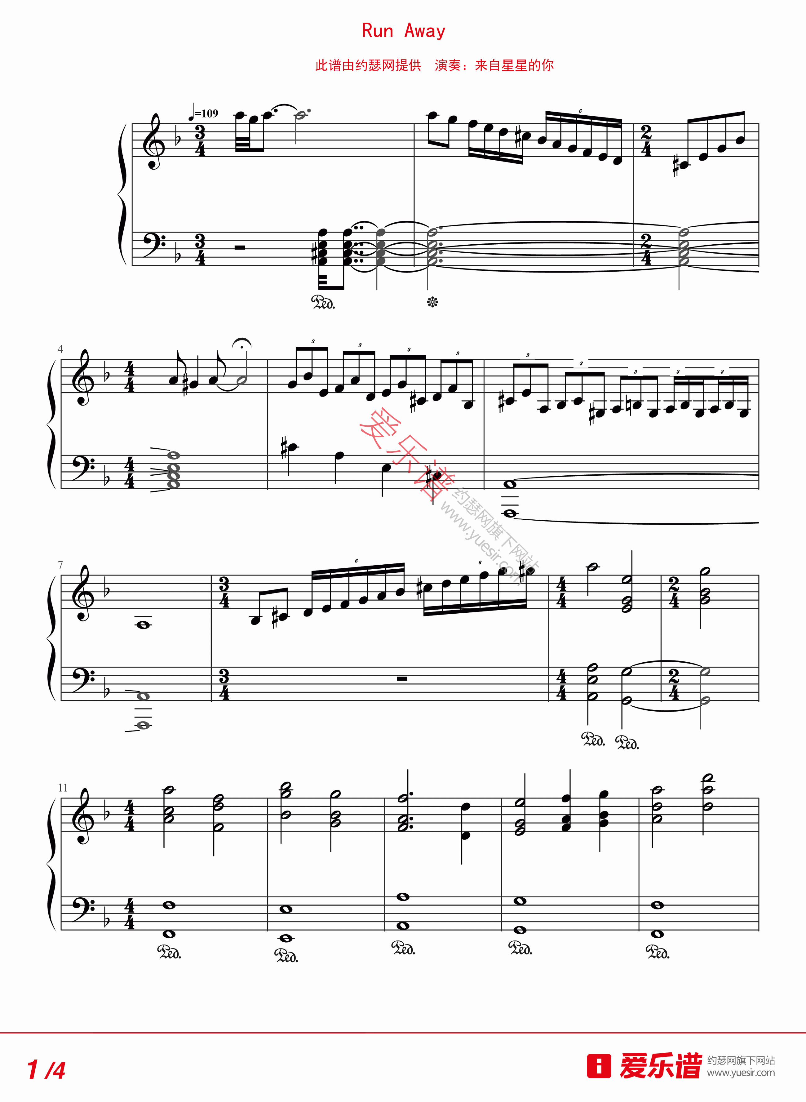 《来自星星的你《Run Away》 钢琴谱》吉他谱-C大调音乐网