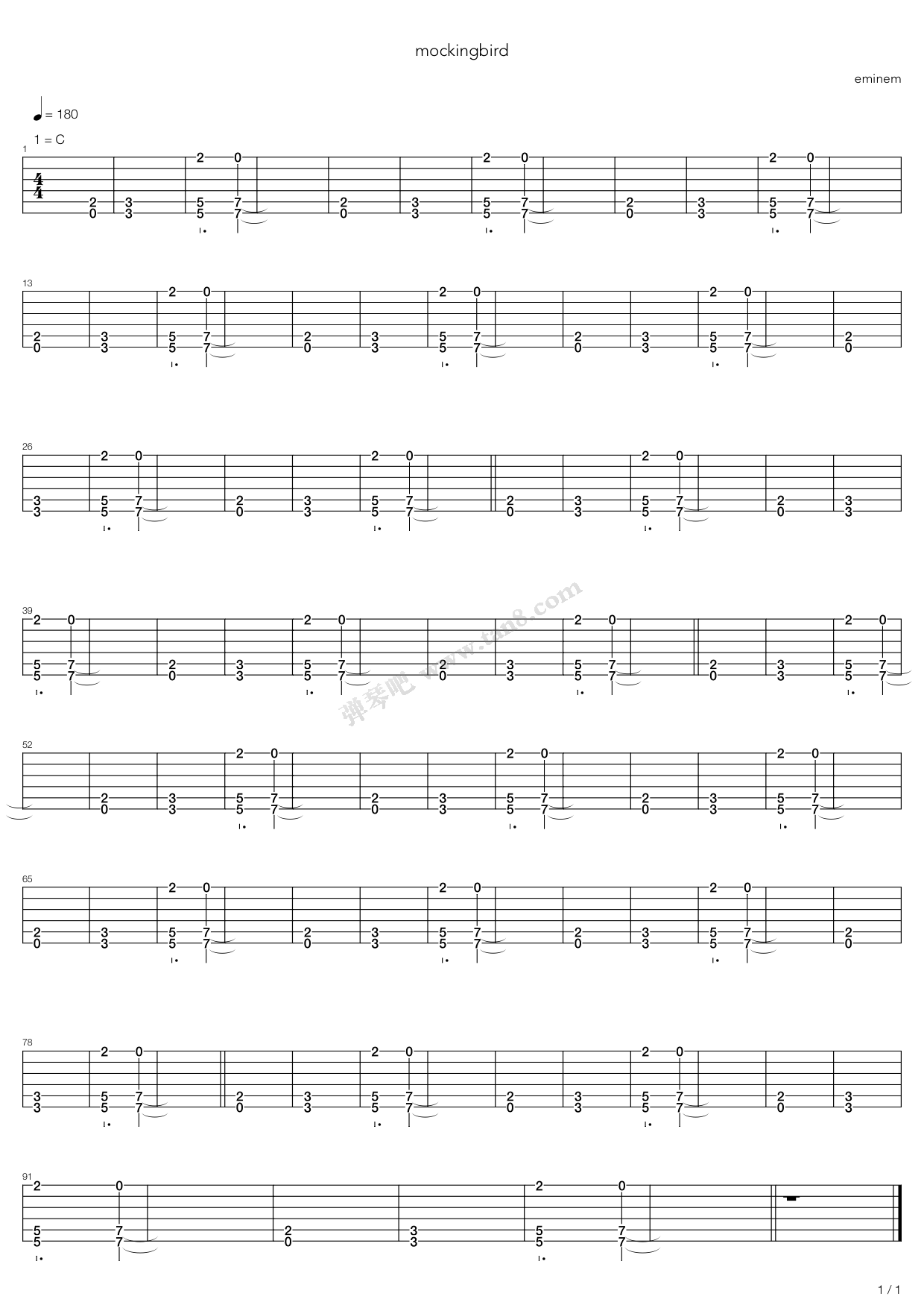 《Mockingbird》吉他谱-C大调音乐网