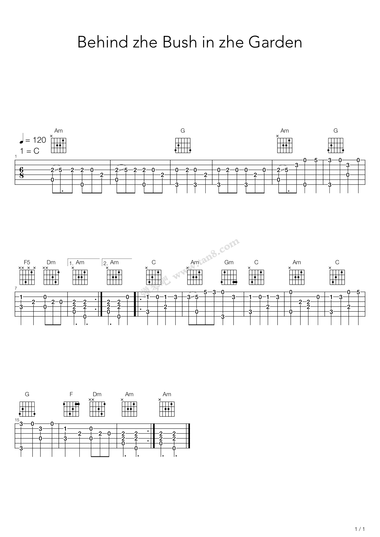 《Behind the Bush in the Garden（后花园的灌木丛，卢家宏）》吉他谱-C大调音乐网