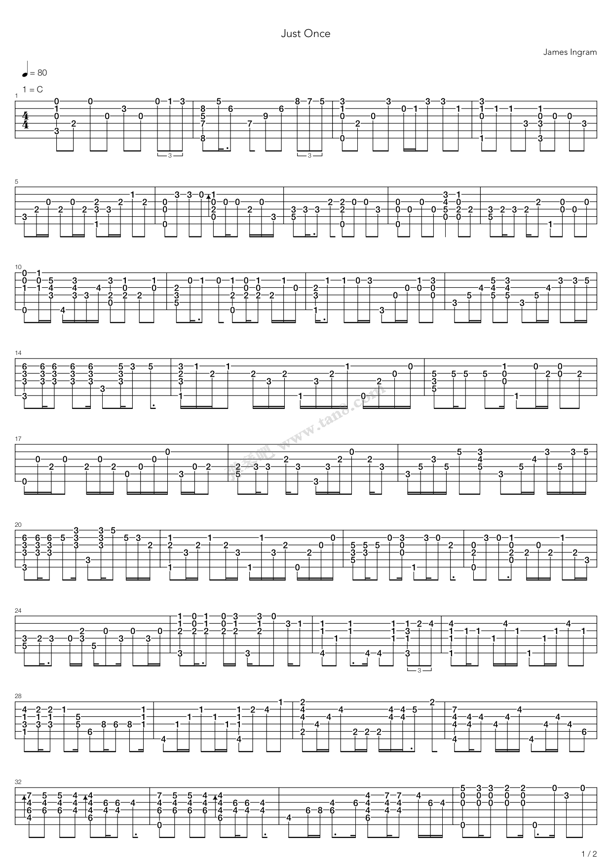 《Just Once》吉他谱-C大调音乐网