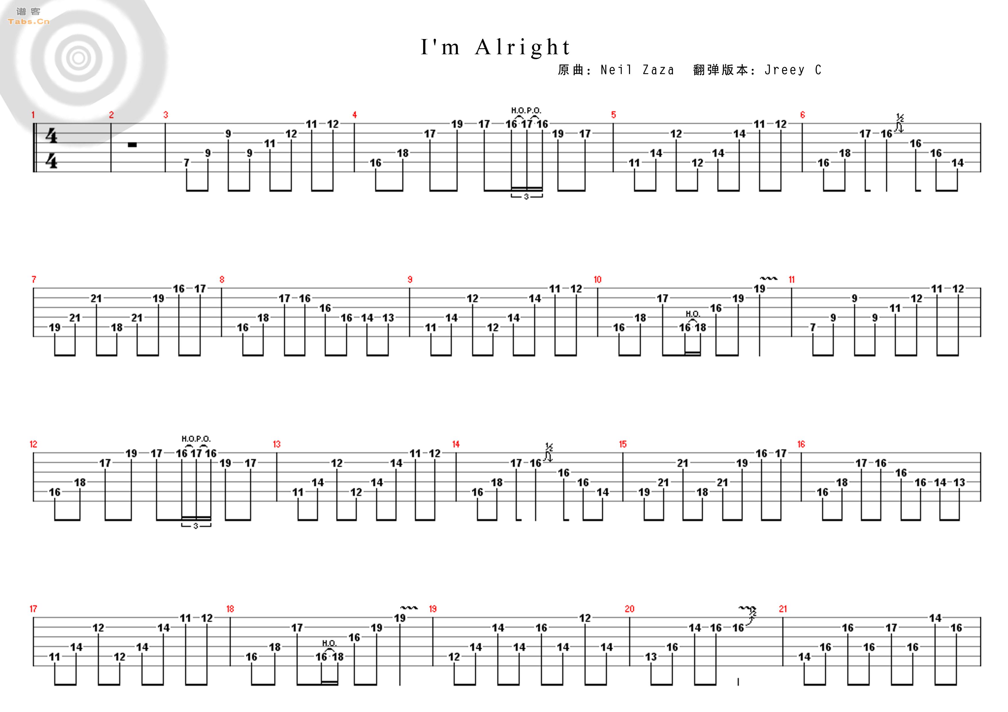 《I`m alright 经典 》吉他谱-C大调音乐网