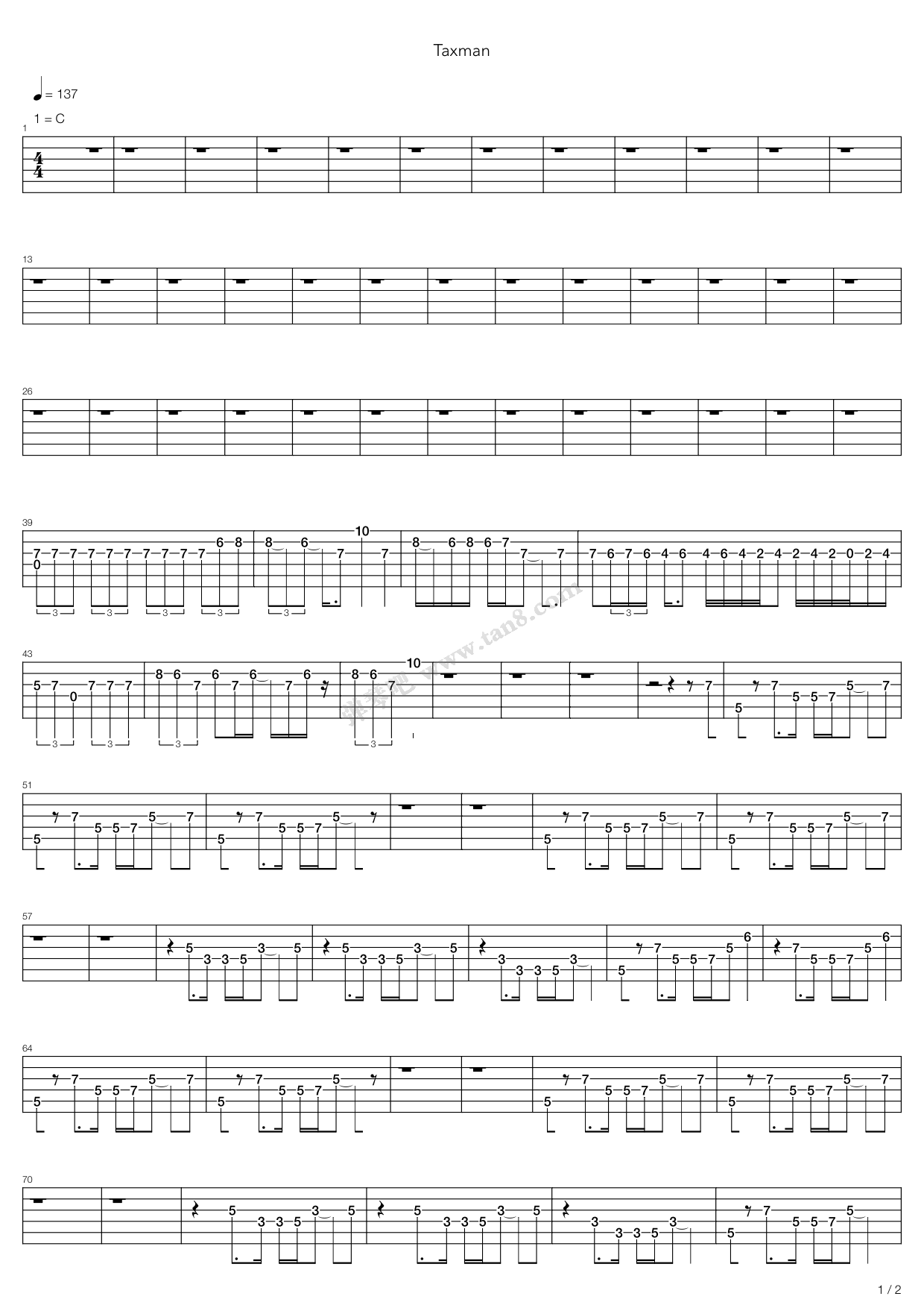 《Taxman》吉他谱-C大调音乐网