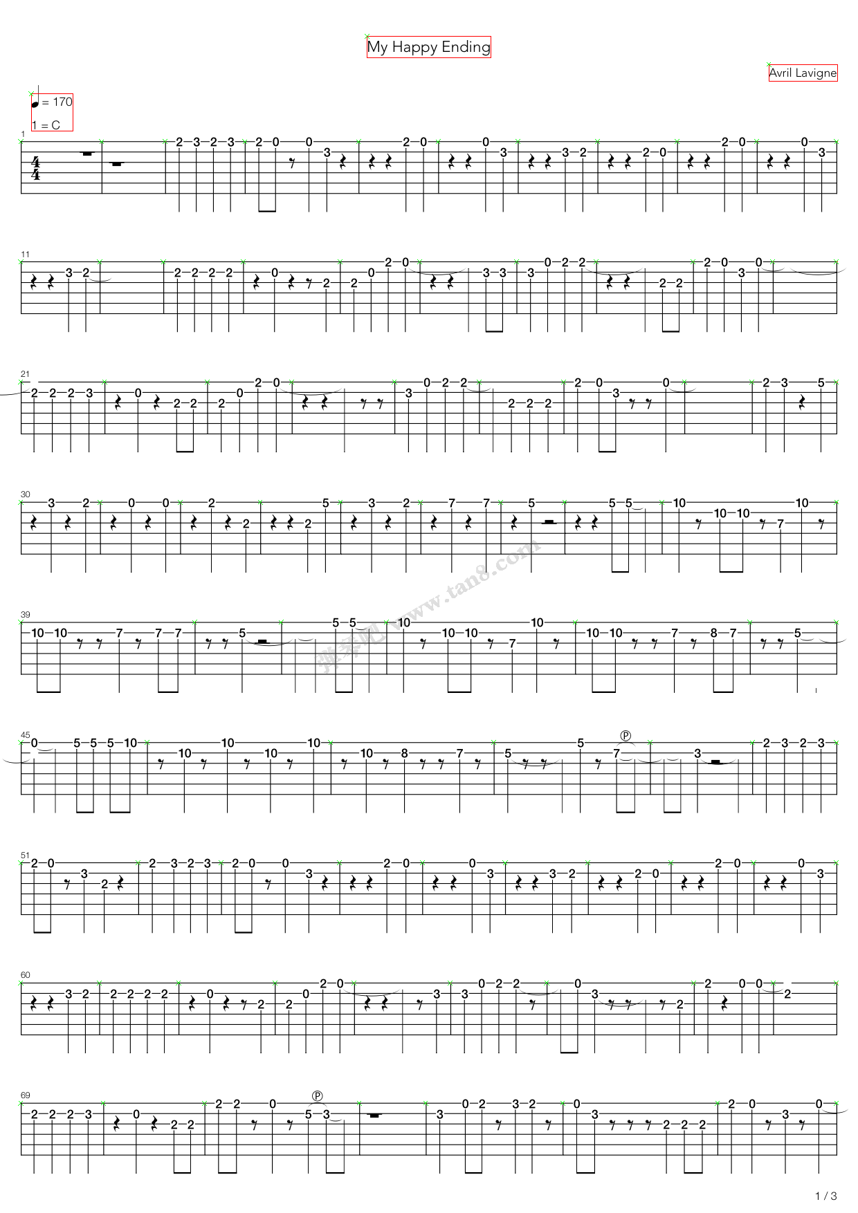 《My Happy Ending》吉他谱-C大调音乐网