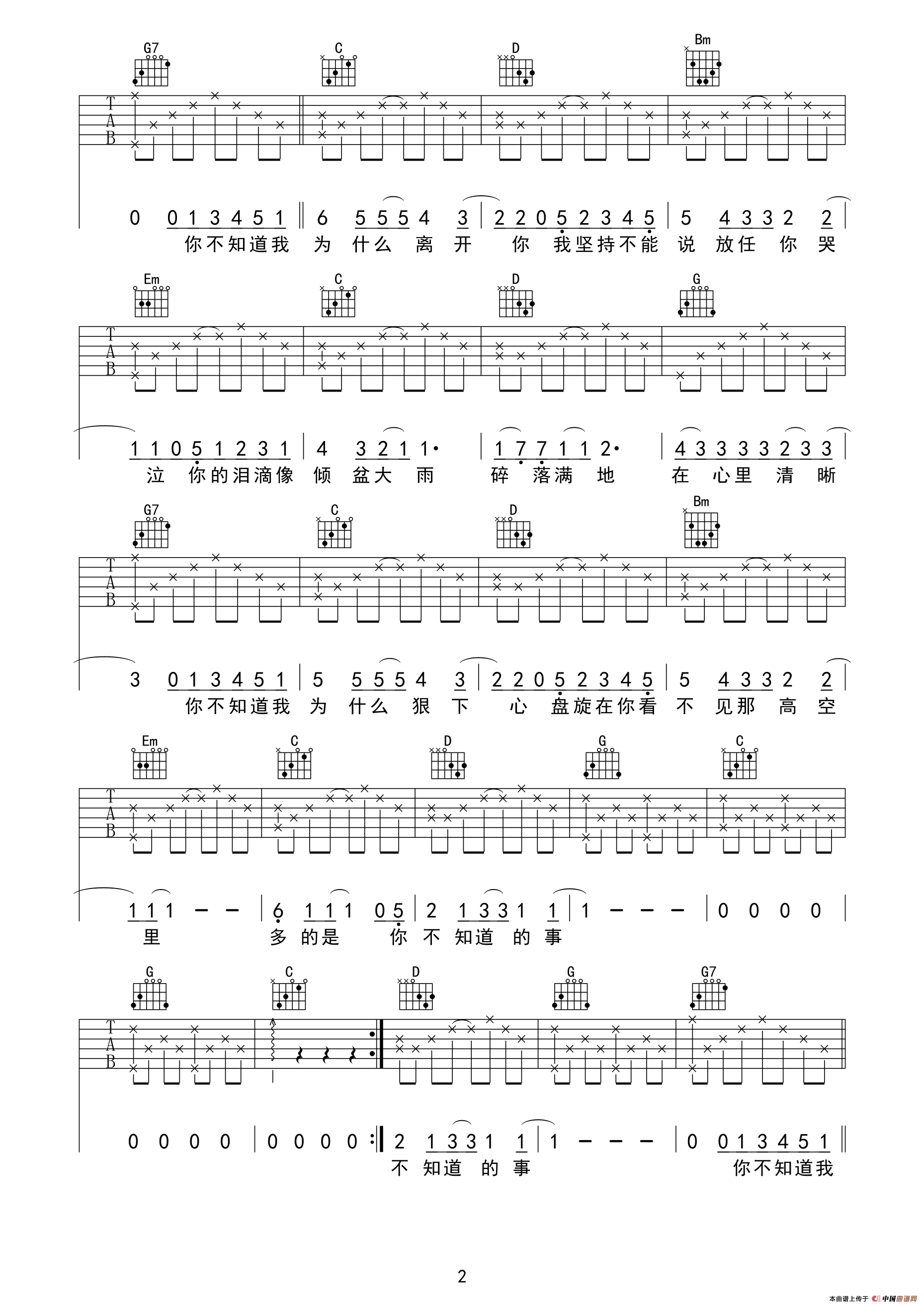 《你不知道的事（又又吉他编配版）》吉他谱-C大调音乐网