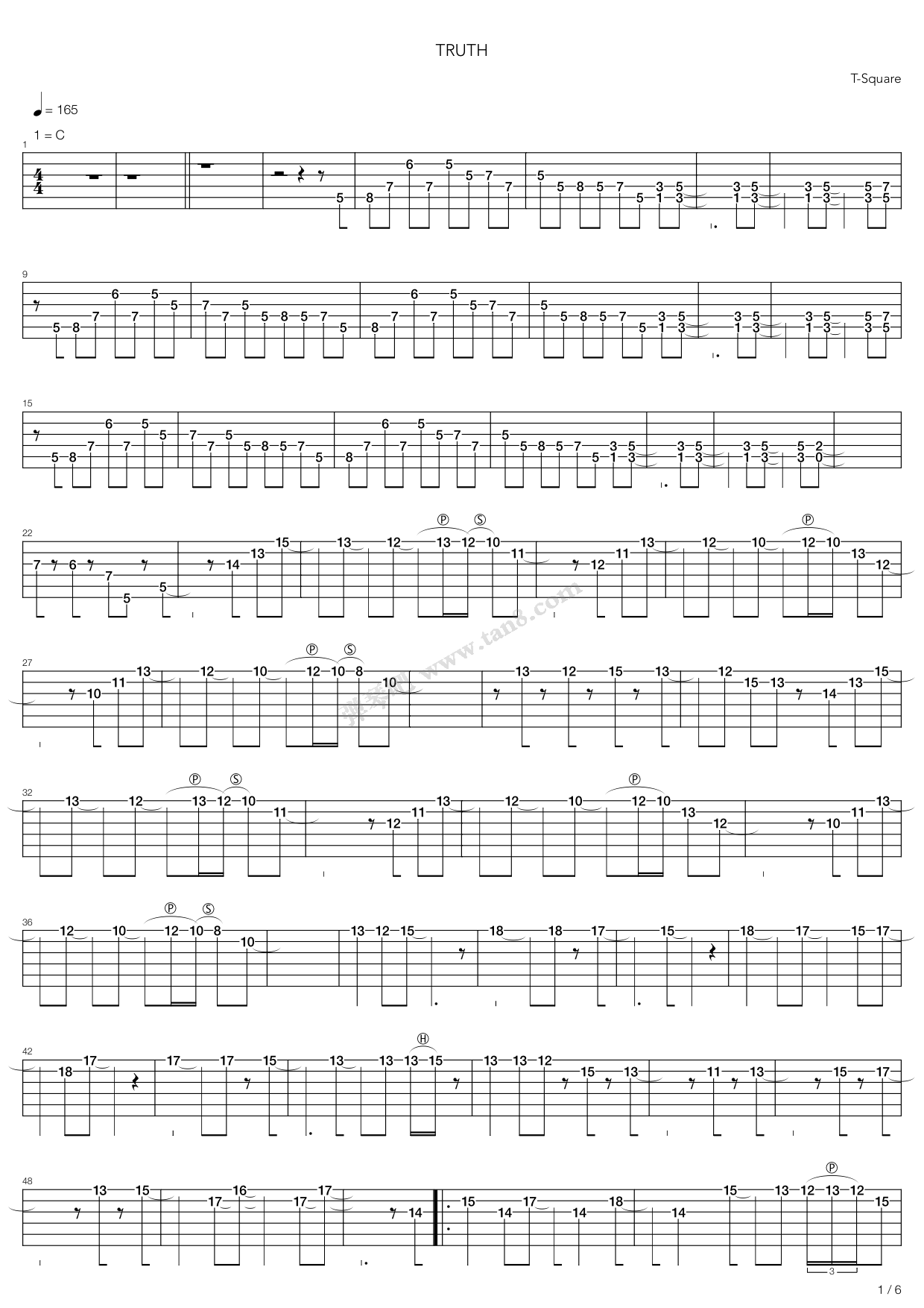 《Truth(TEST&海贼王双吉他版)》吉他谱-C大调音乐网