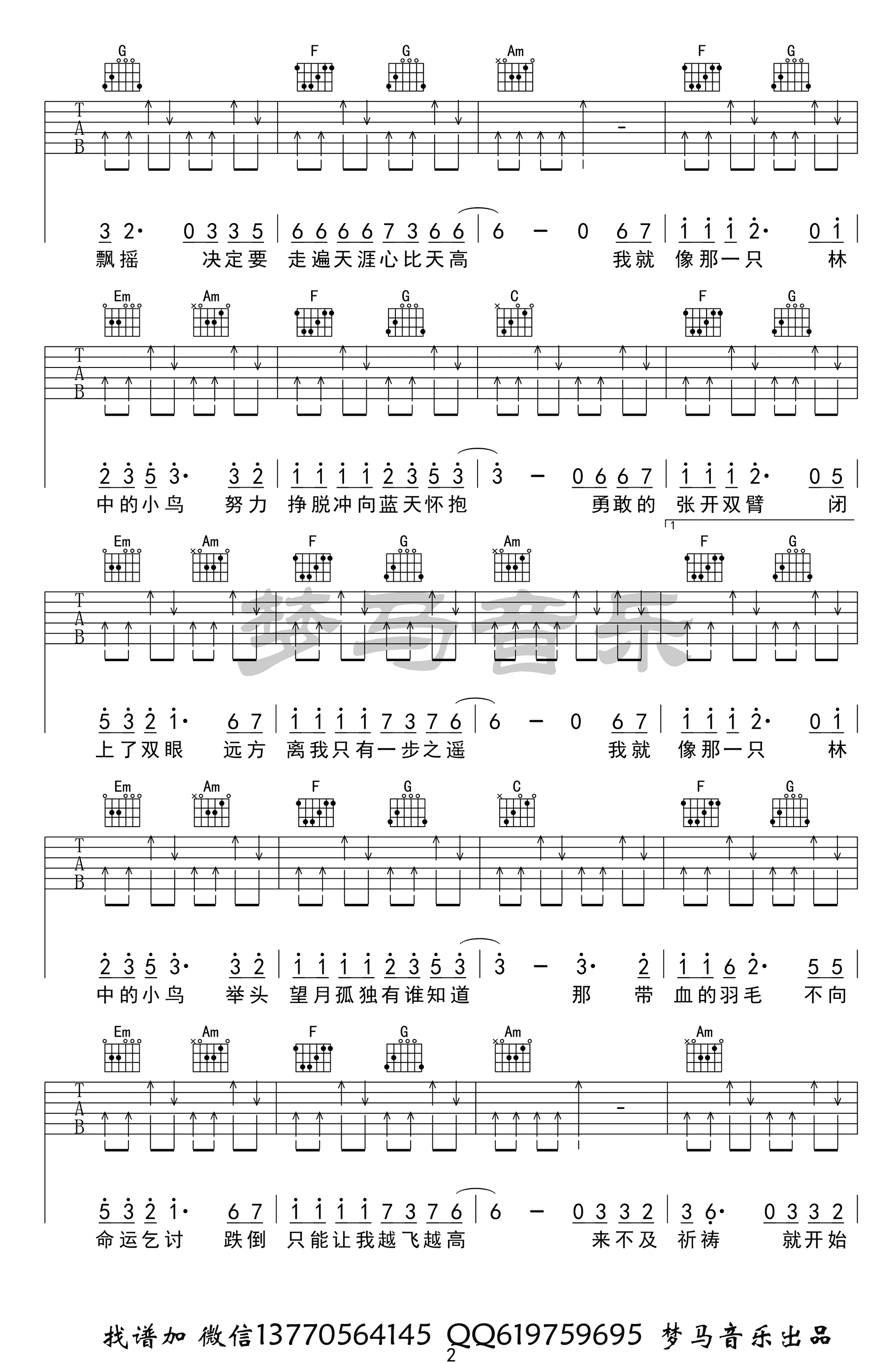 林中鸟吉他谱_葛林_C调六线谱_吉他弹唱视频-C大调音乐网