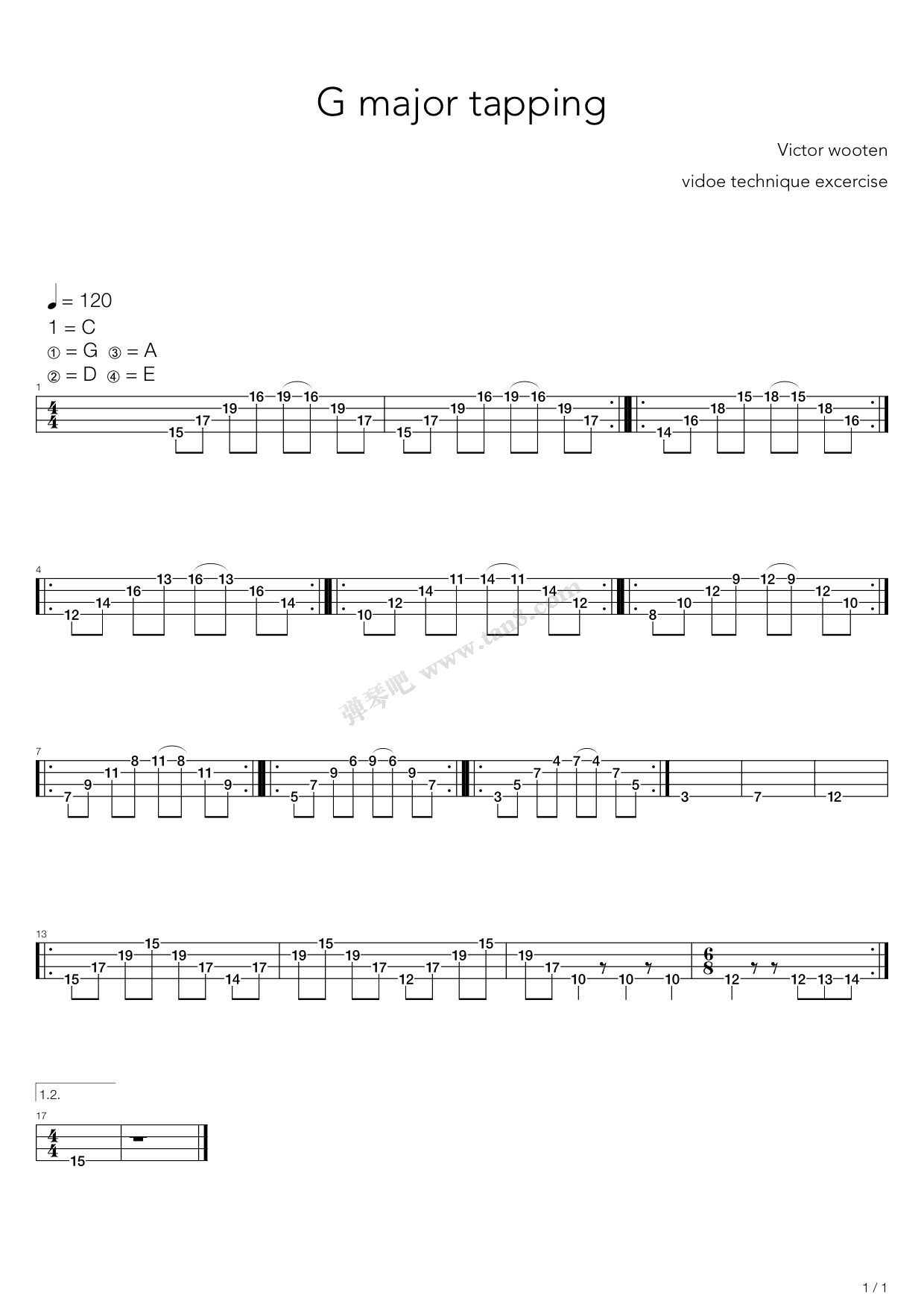 《点弦练习 - G Major Tapping》吉他谱-C大调音乐网