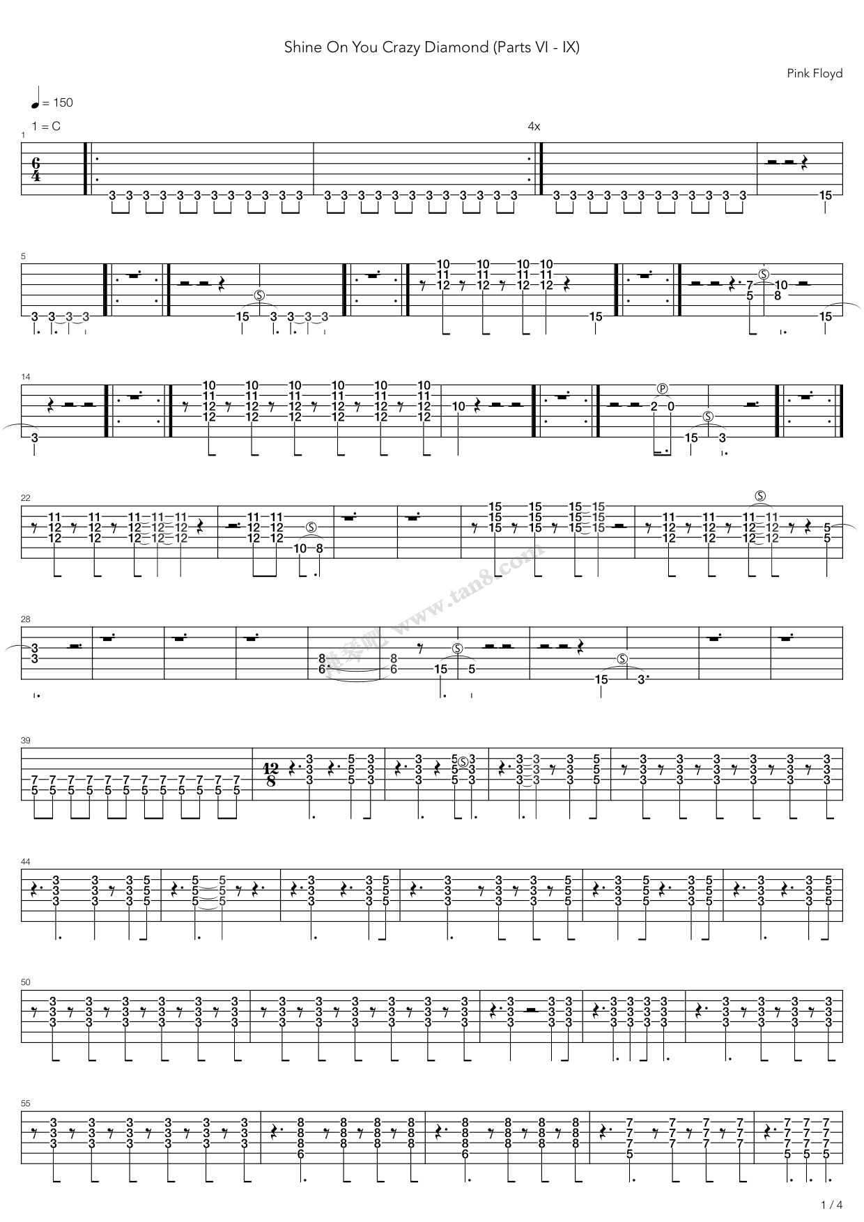 《Shine On You Crazy Diamond Parts Vi - Ix》吉他谱-C大调音乐网