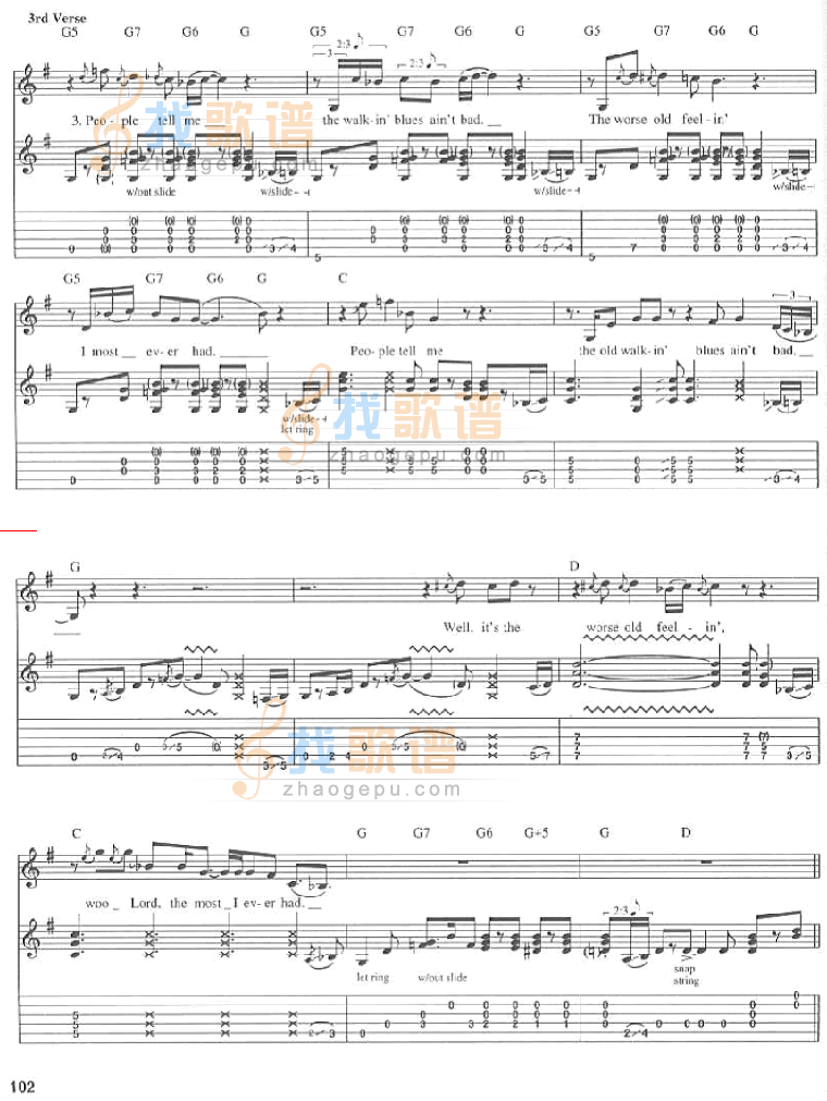 《Walkin`Blues-Eric Clapton克莱普顿》吉他谱-C大调音乐网