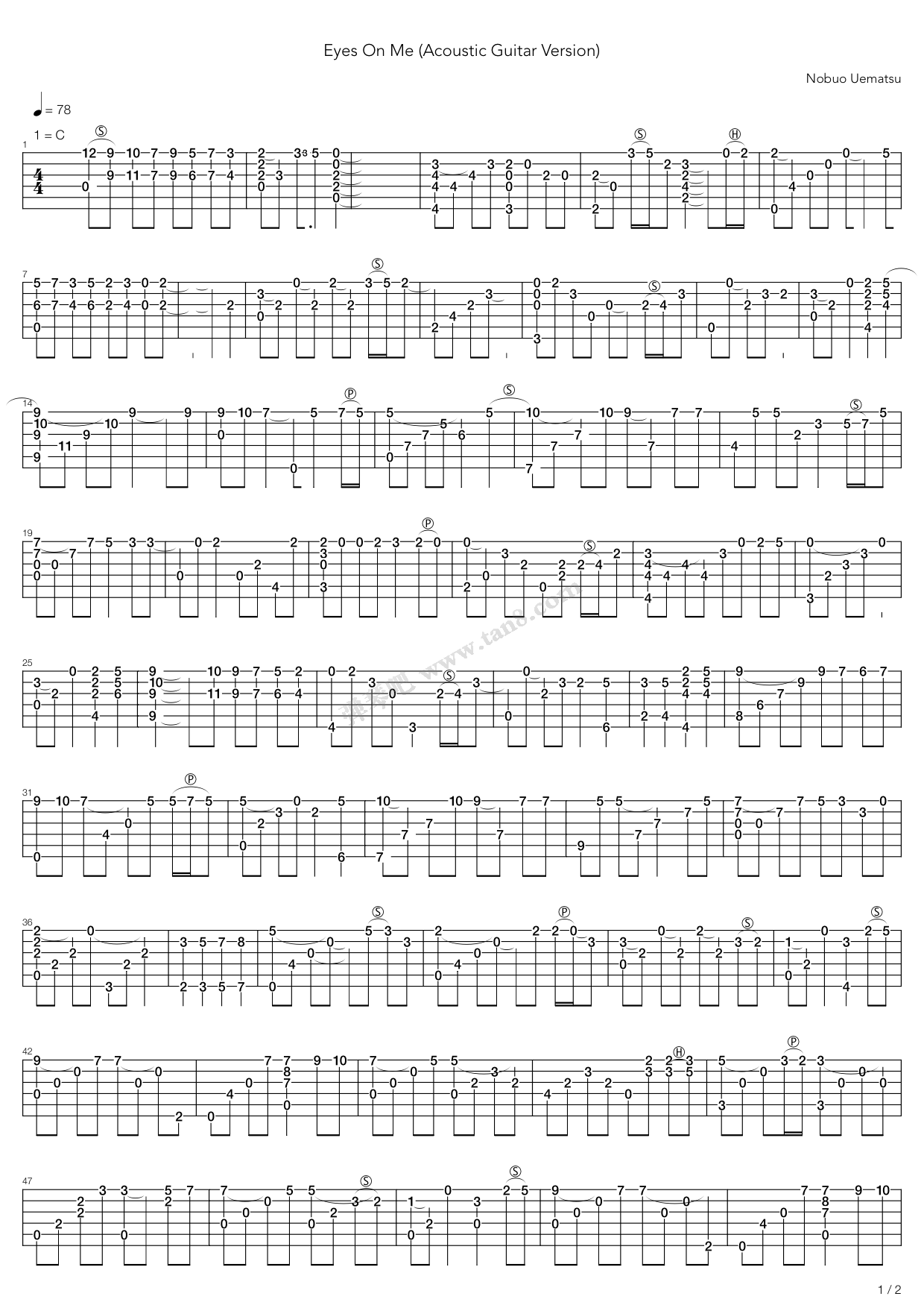 《Eyes On Me 指弹独奏》吉他谱-C大调音乐网