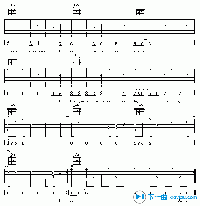 《卡萨布兰卡吉他谱A调_贝蒂希金斯卡萨布兰卡六线谱》吉他谱-C大调音乐网