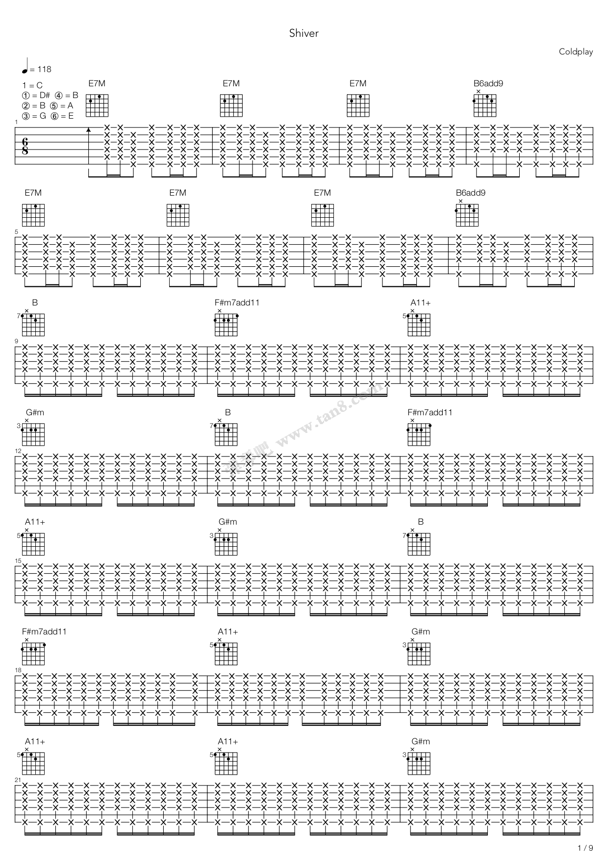 《Shiver》吉他谱-C大调音乐网