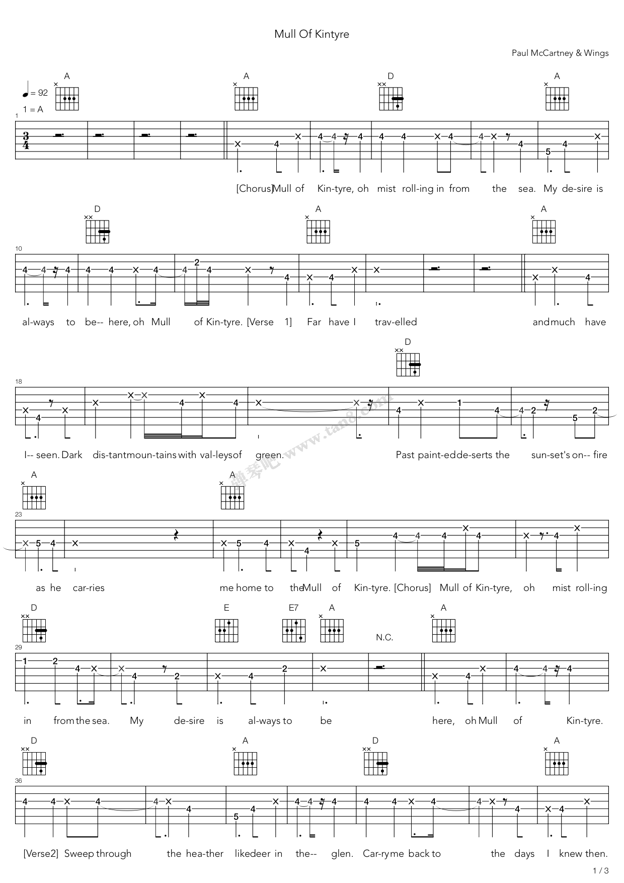 《Mull Of Kintyre》吉他谱-C大调音乐网