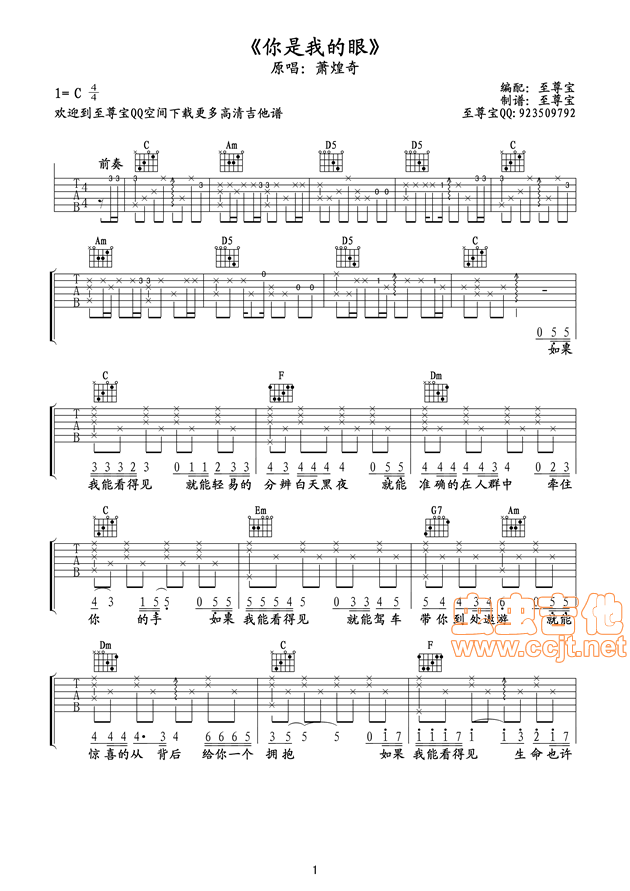 《你是我的眼》吉他谱-C大调音乐网